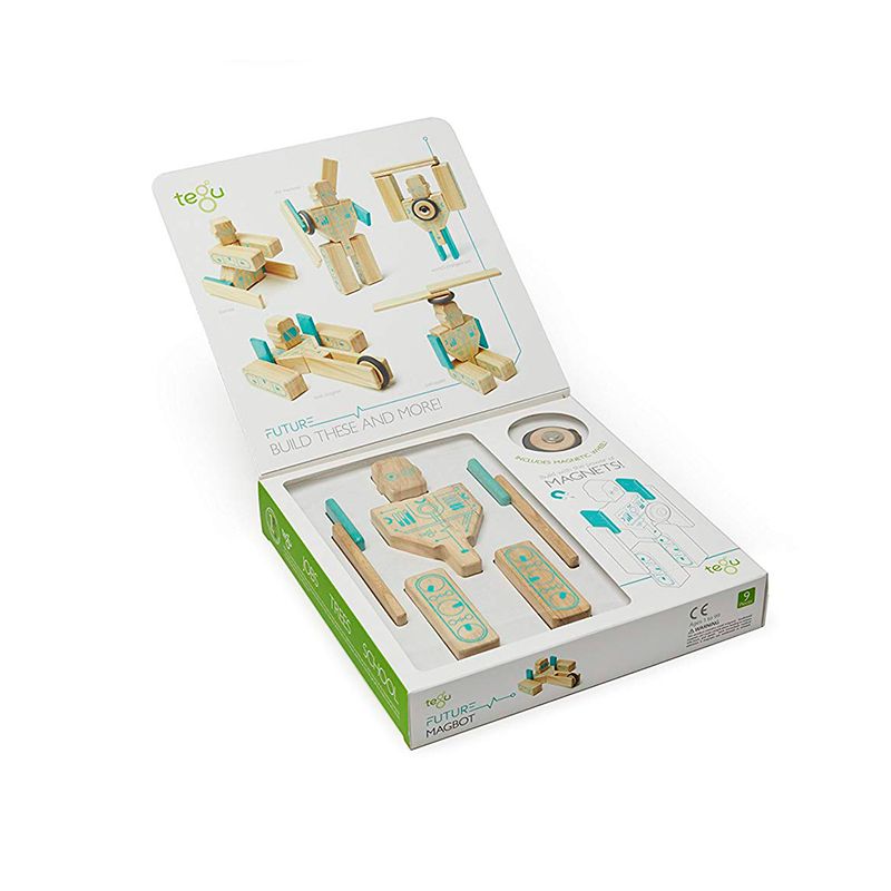 Tegu Magbot Future Collection Magnetic Wooden Robot Set Open Box Cover