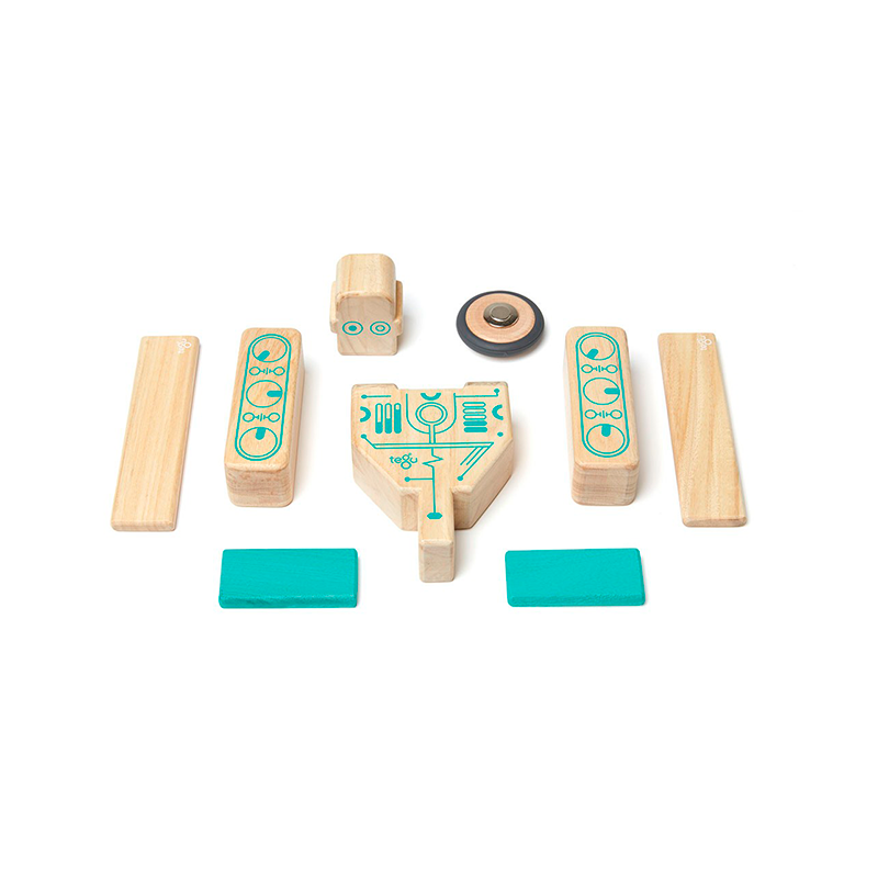 Tegu Magbot Future Collection Magnetic Wooden Robot Set Contents