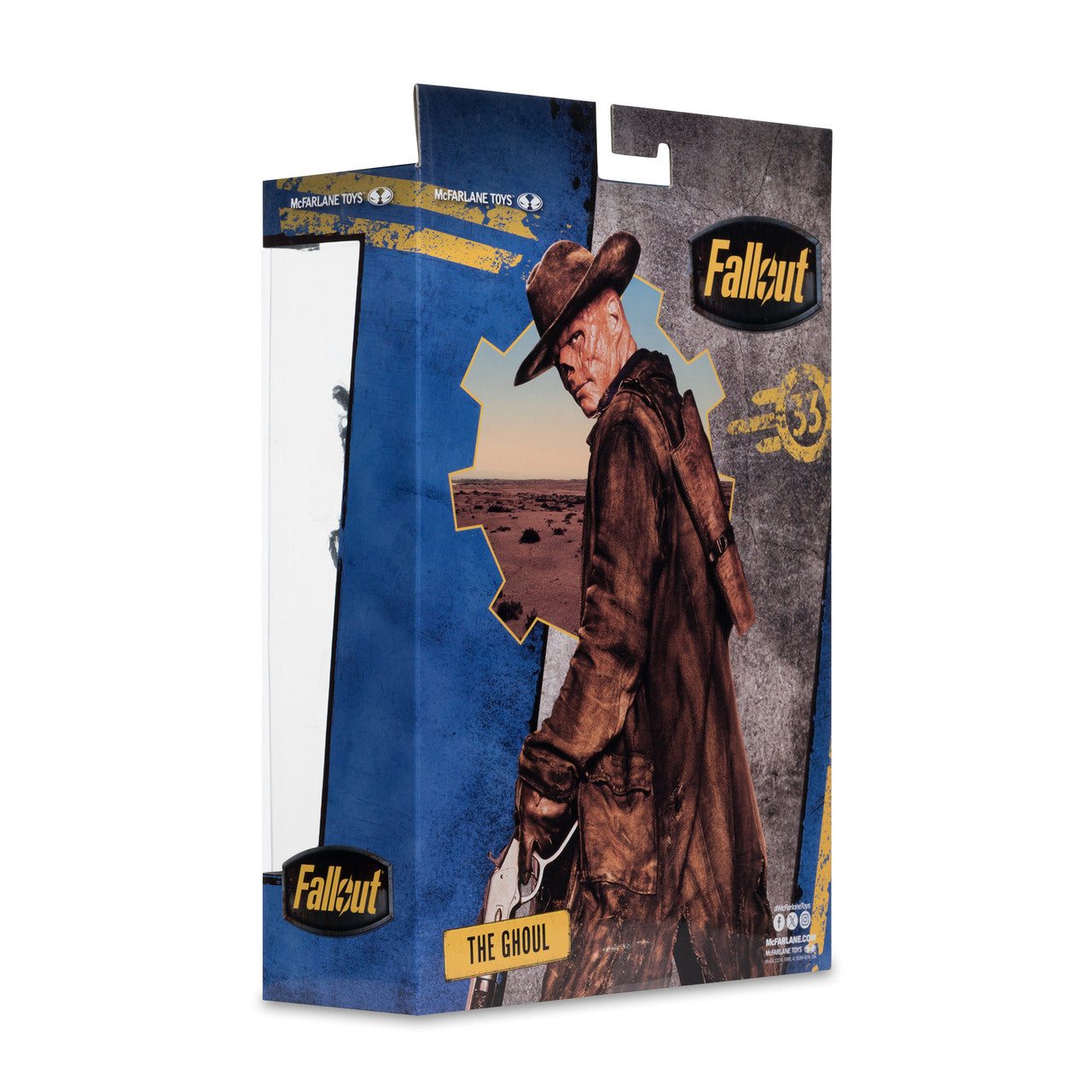 McFarlane Fallout The Ghoul deluxe window box packaging back view.