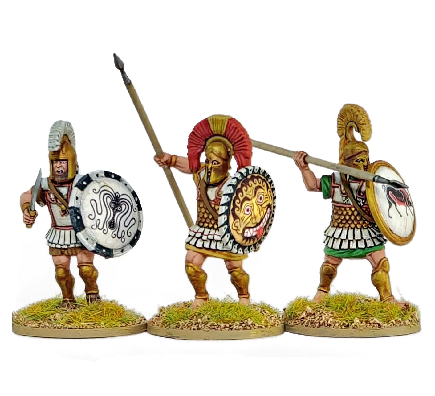 Greek Hoplites, 28 mm Scale Model Plastic Figures Pose Close Up