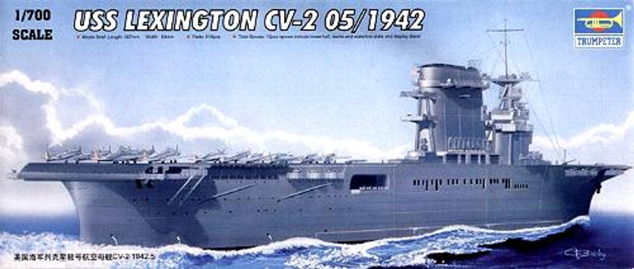 Trumpeter 1/700 scale USS Lexington CV-2 May 1942 aircraft carrier model kit retail box packaging art
