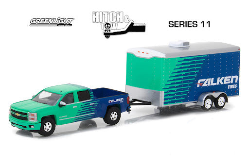 2015 Chevrolet Silverado with Enclosed Car Hauler, 1:64 Scale Diecast Model