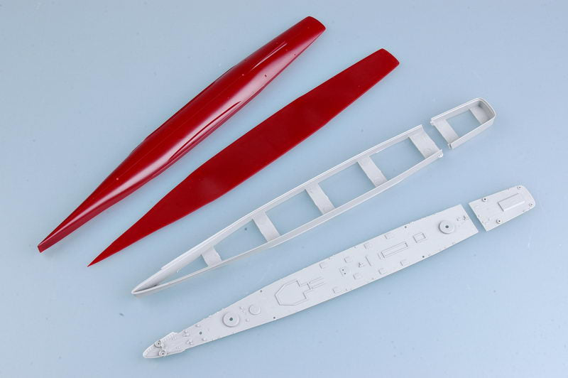 Unassembled hull components and main deck for Trumpeter USS Baltimore