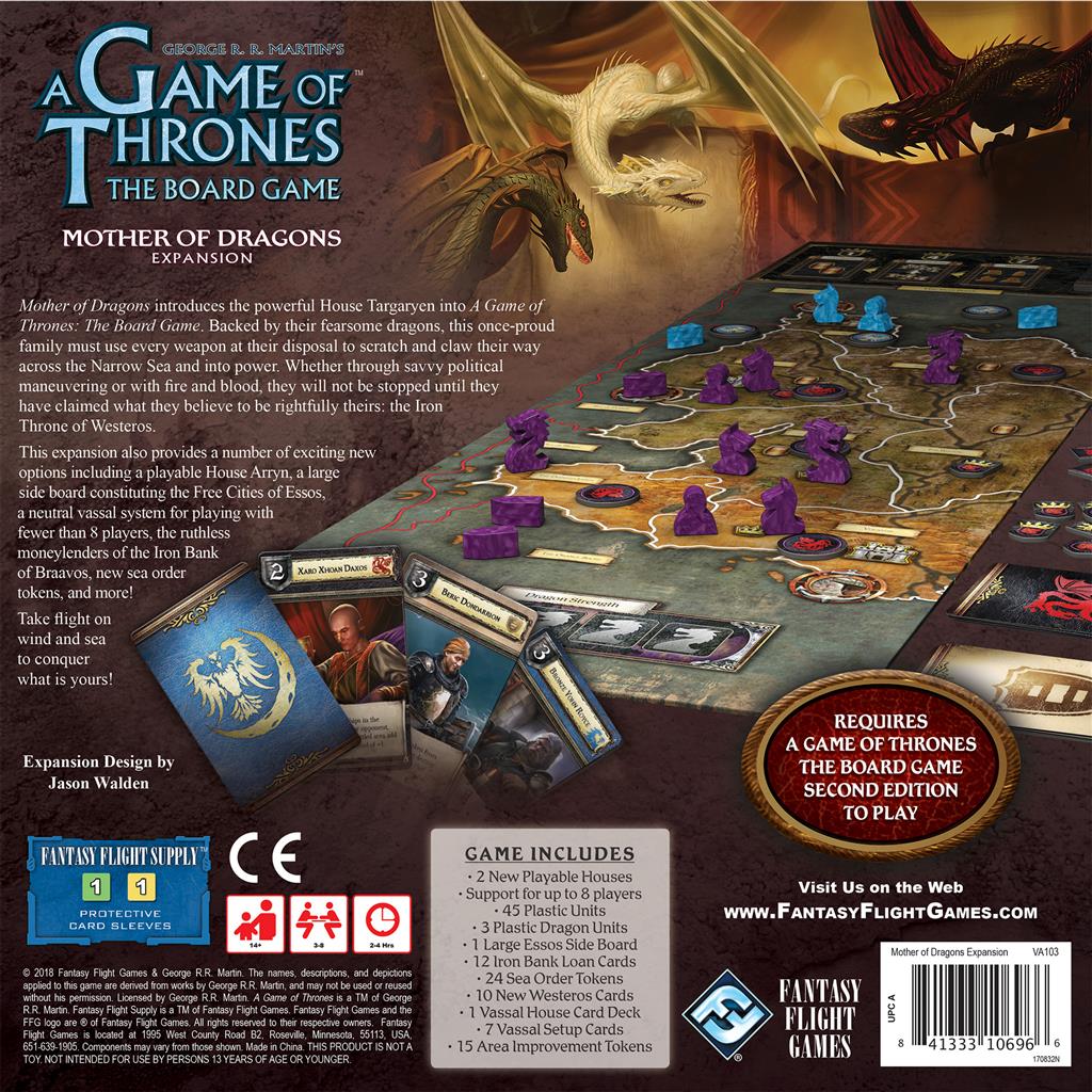 A Game of Thrones Board Game: Mother of Dragons Expansion Back of Box