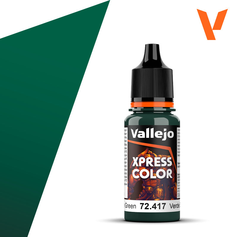18ml bottle of Vallejo Xpress Color Snake Green (72.417) featuring the  precision dropper.