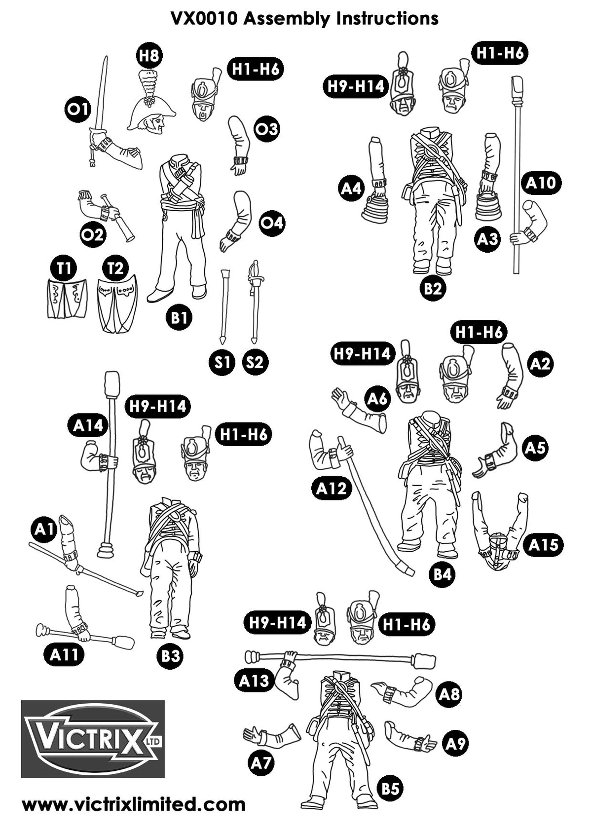 Official assembly instructions sheet for Victrix 28mm British artillery gun crew figures