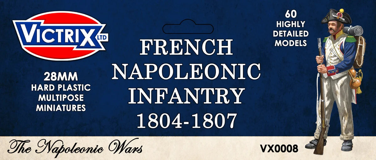 Victrix Limited 28mm Napoleonic French Infantry 1804 to 1807 retail box header packaging art