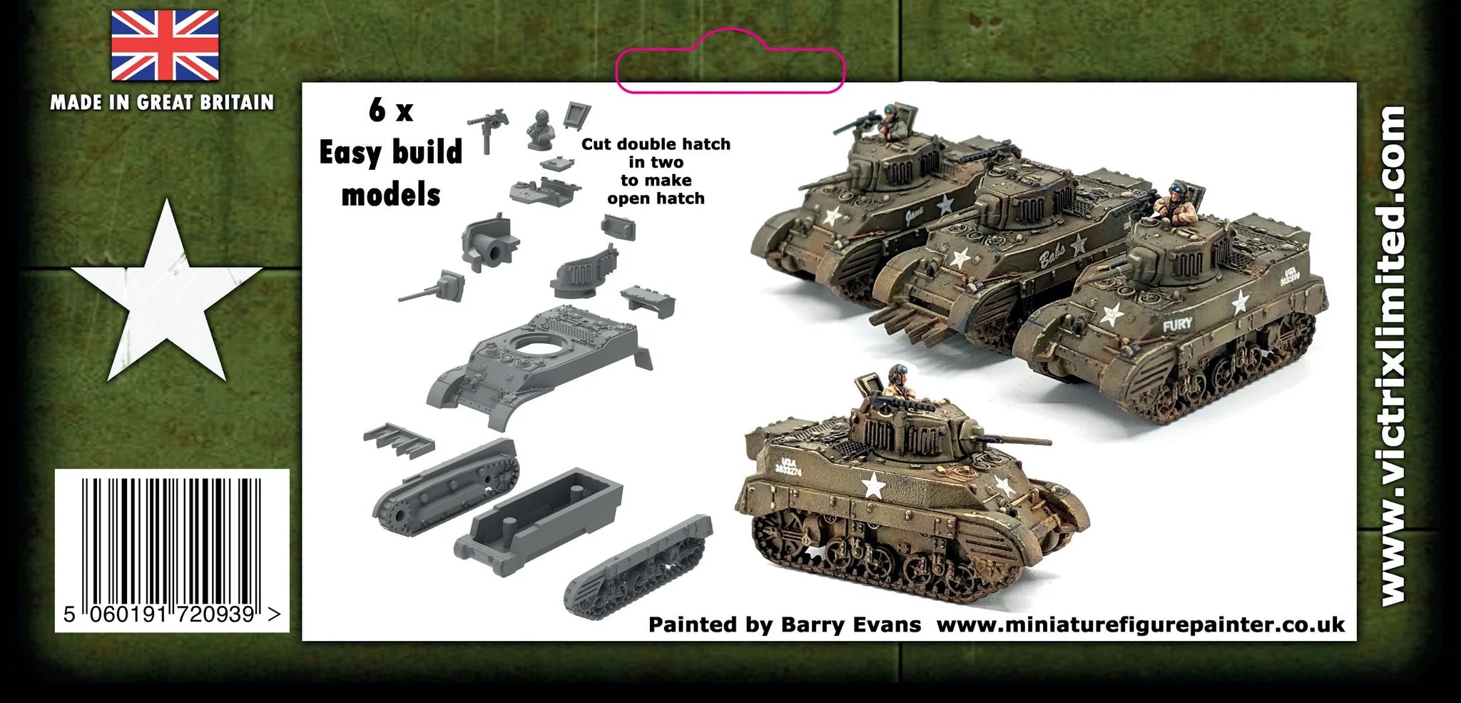 Victrix Ltd M5A1 Stuart 12mm scale WWII U.S. light tank miniatures Back of Cardboard Header Card