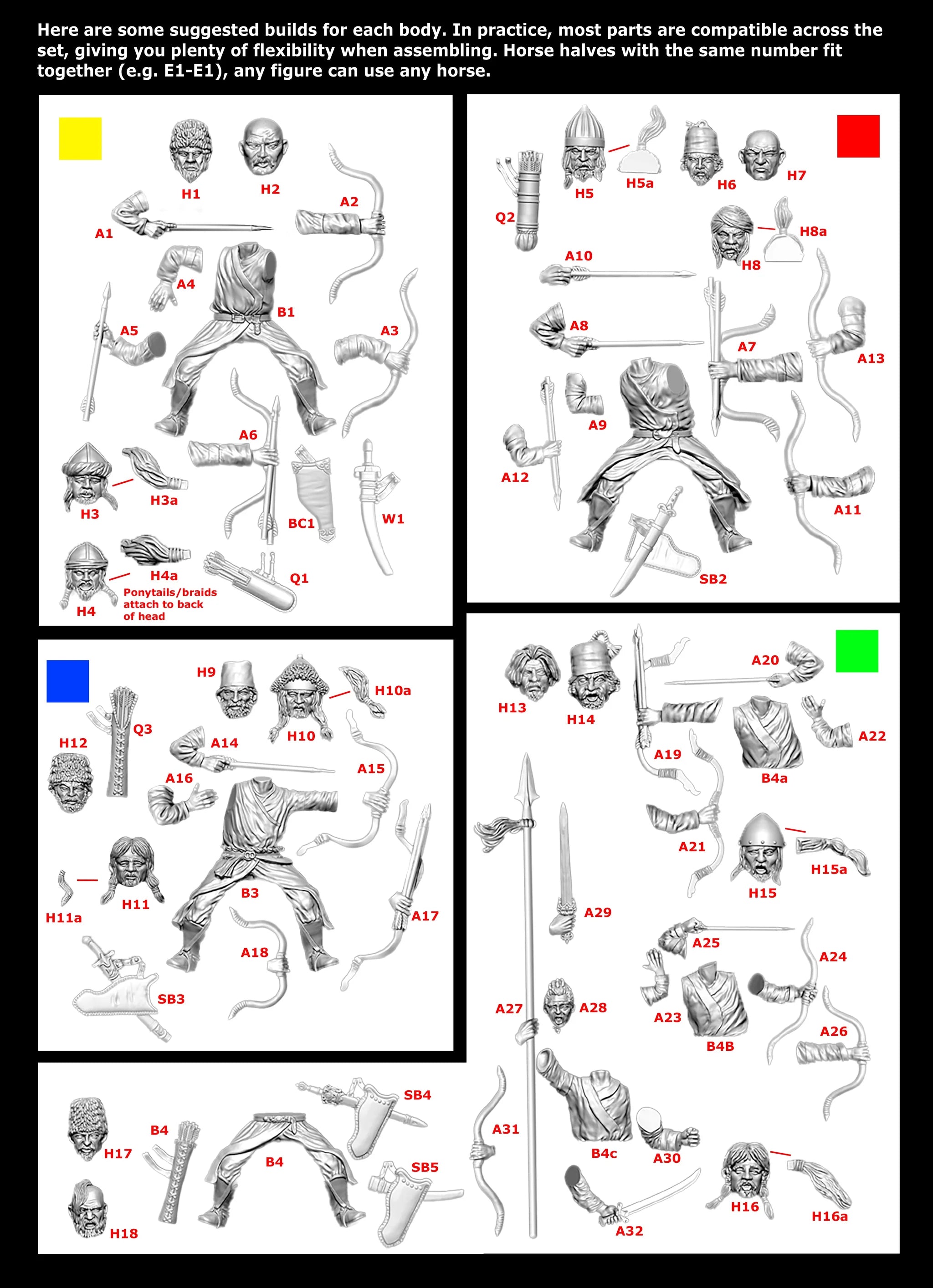 Exploded view assembly guide sheet for building Victrix modular Islamic Horse Archers