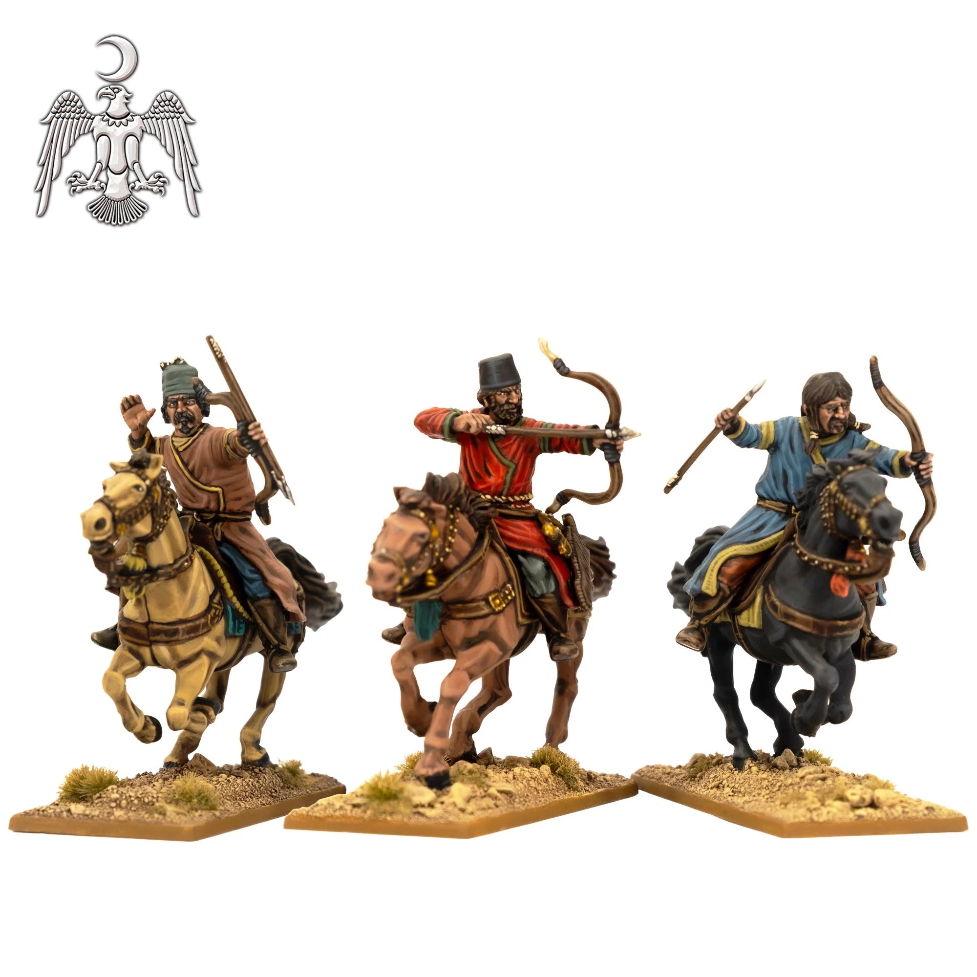 Close-up view of three painted Victrix 28mm Seljuk and Turkoman horse archers