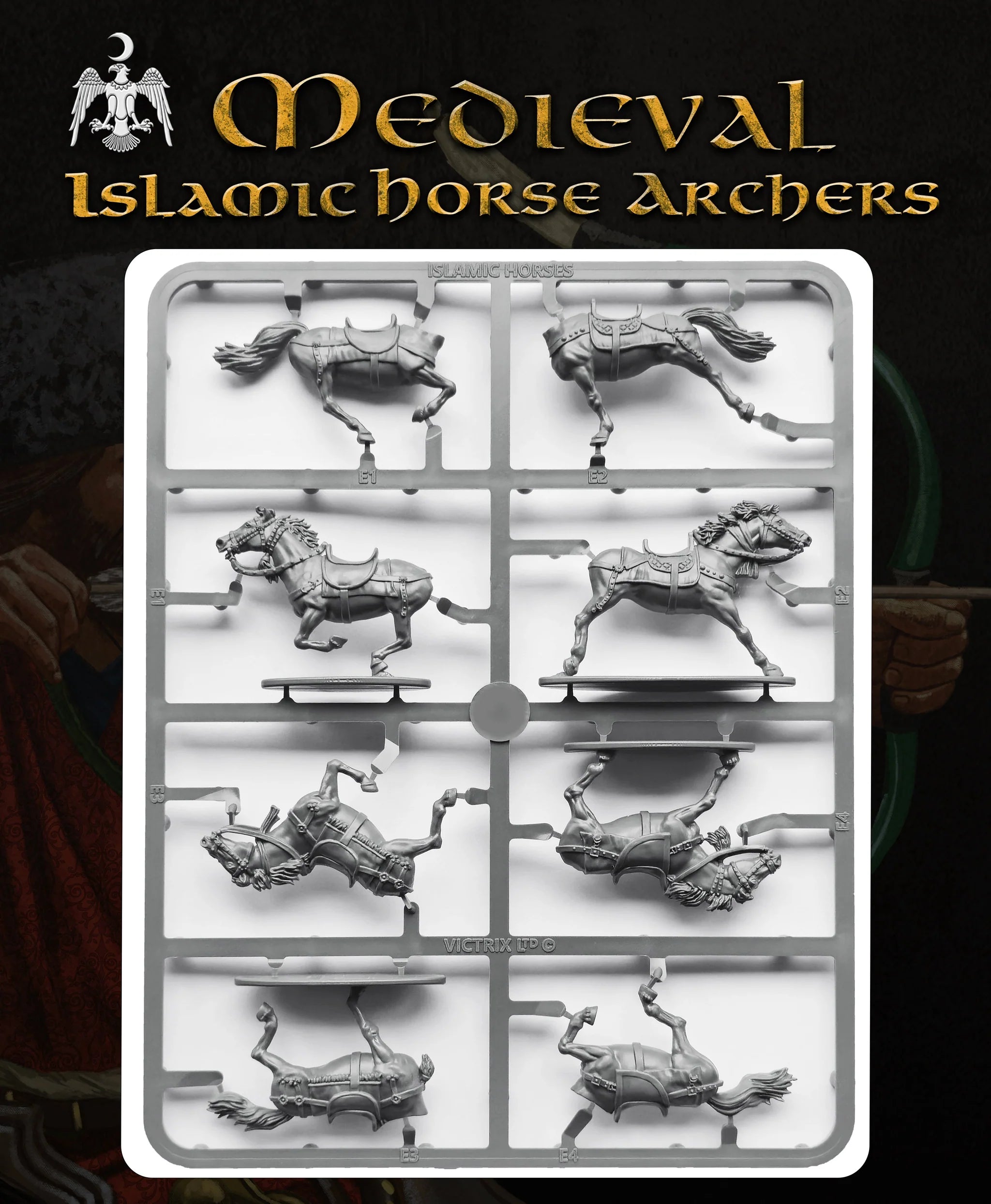 Hard plastic horse sprue for Victrix 28mm Islamic cavalry featuring running horse halves