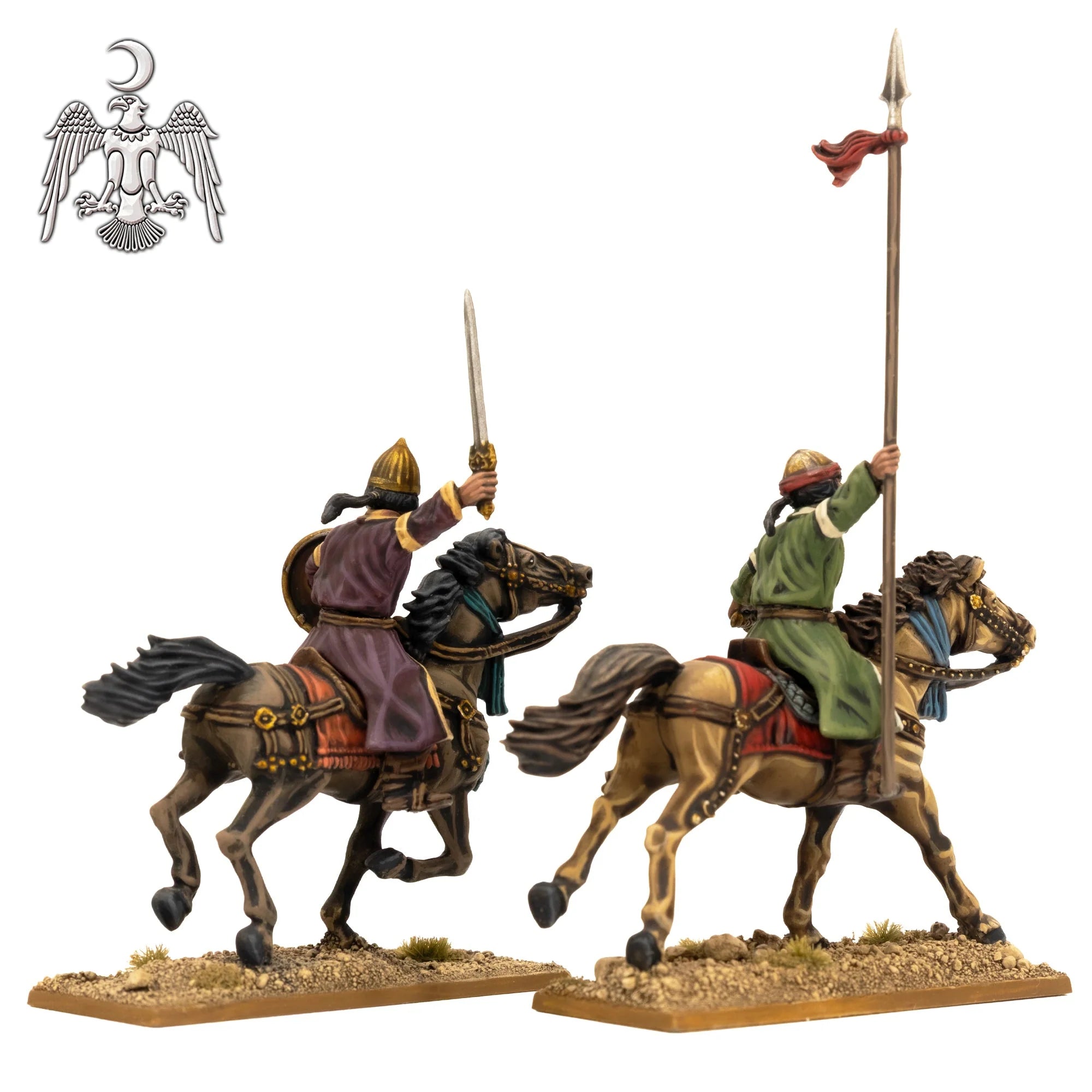 Detailed painting examples of three Victrix 28mm Islamic Horse Archers rear quarter view