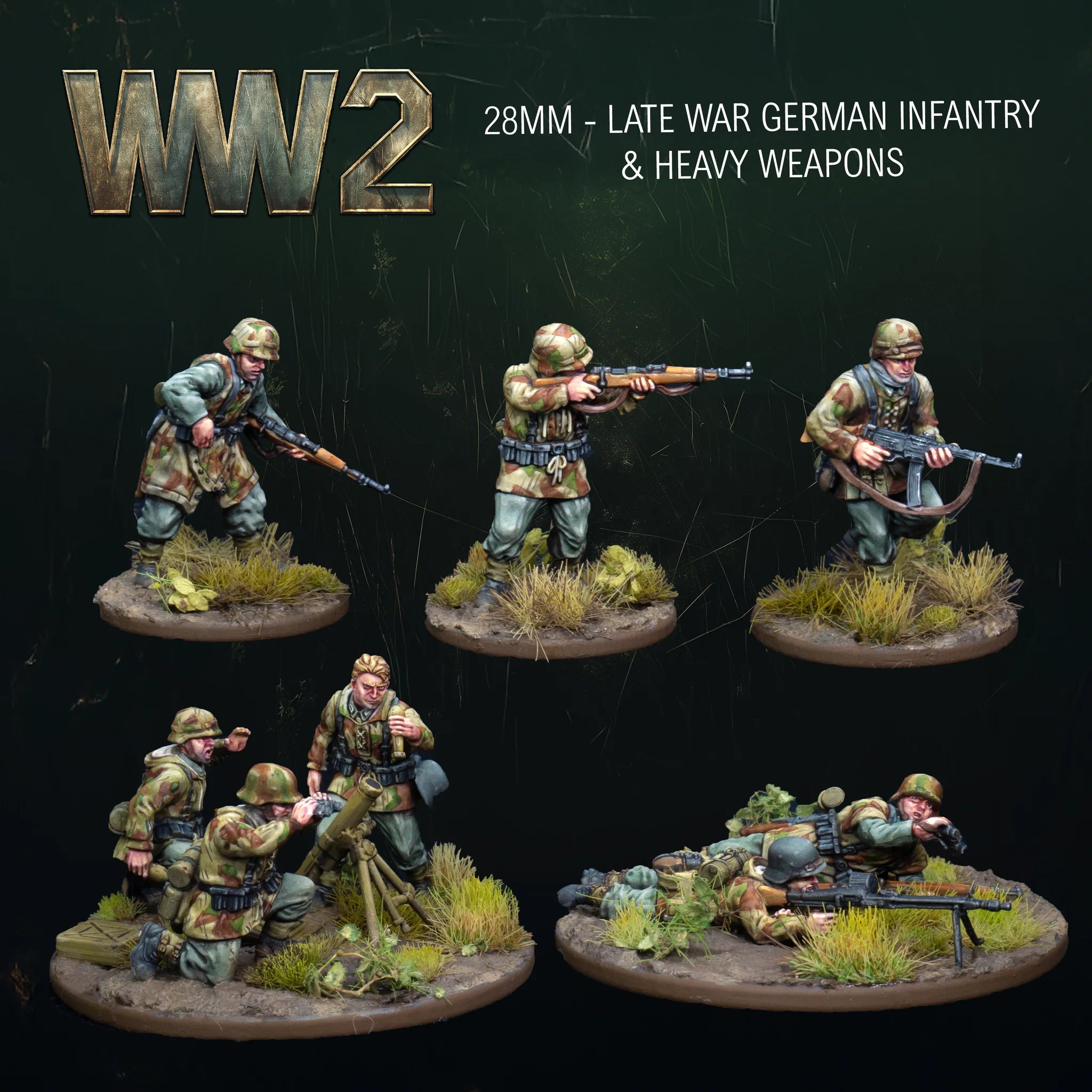 Victrix Ltd Late War German Infantry & Heavy Weapons 28mm scale figures Infantrymen Mortar & MG42 Closeups