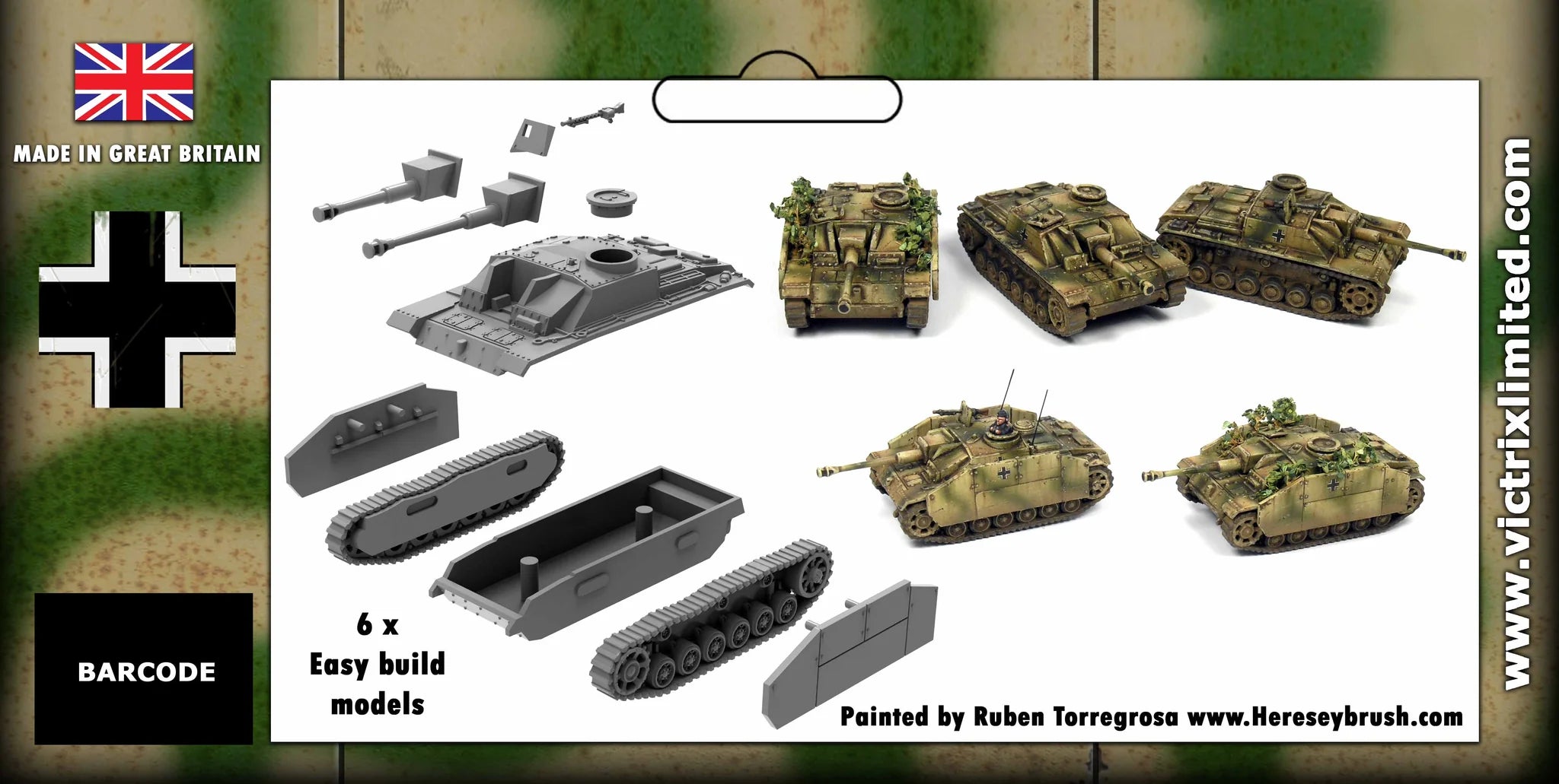 Sturmgeschütz III (StuG III) Ausf. G Assault Gun, 1:144 (12 mm) Scale Model Plastic Kit (Set of 6) Back of Header Card