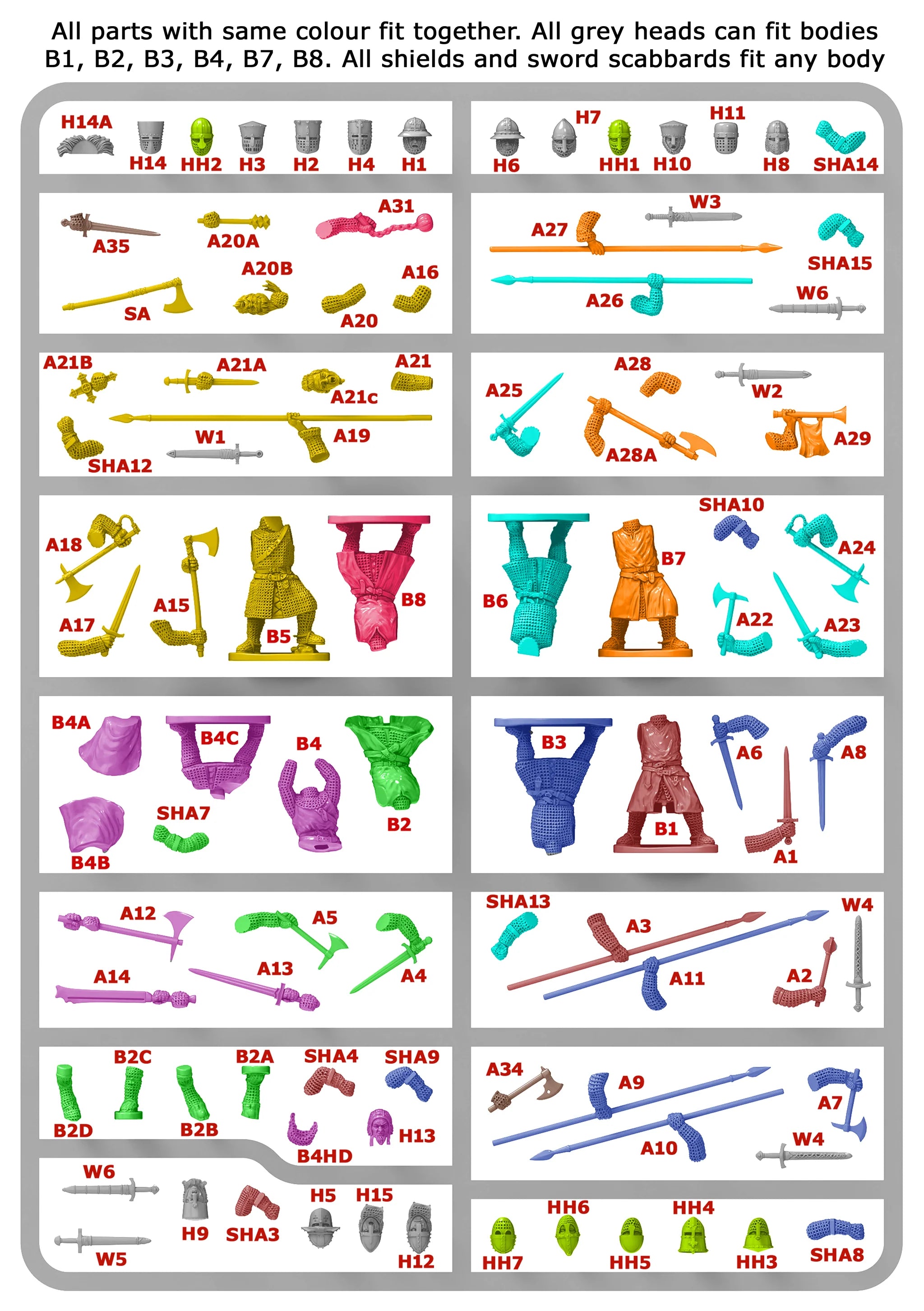 Main Sprue Fit Diagram Victrix Ltd Medieval Foot Knights 28mm Scale Plastic Kit