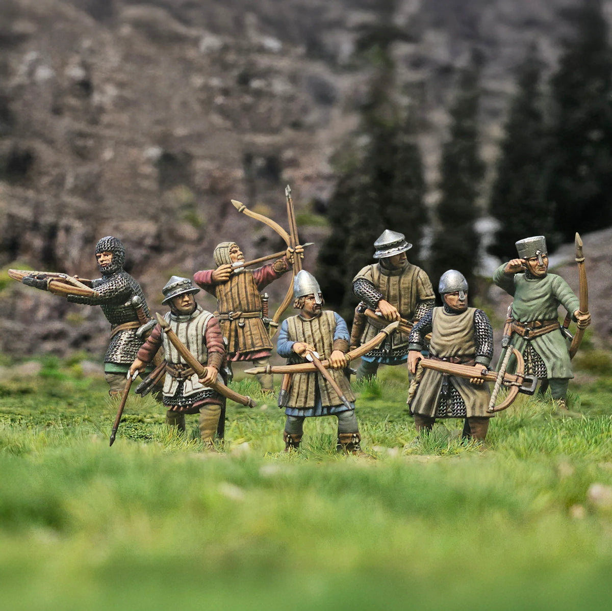 Group of painted Victrix 28mm medieval archers and crossbowmen 