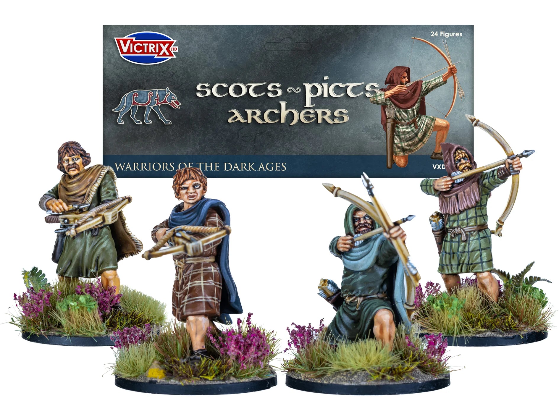 Victrix Limited 28mm Scots-Picts Archers header card retail packaging and painted models