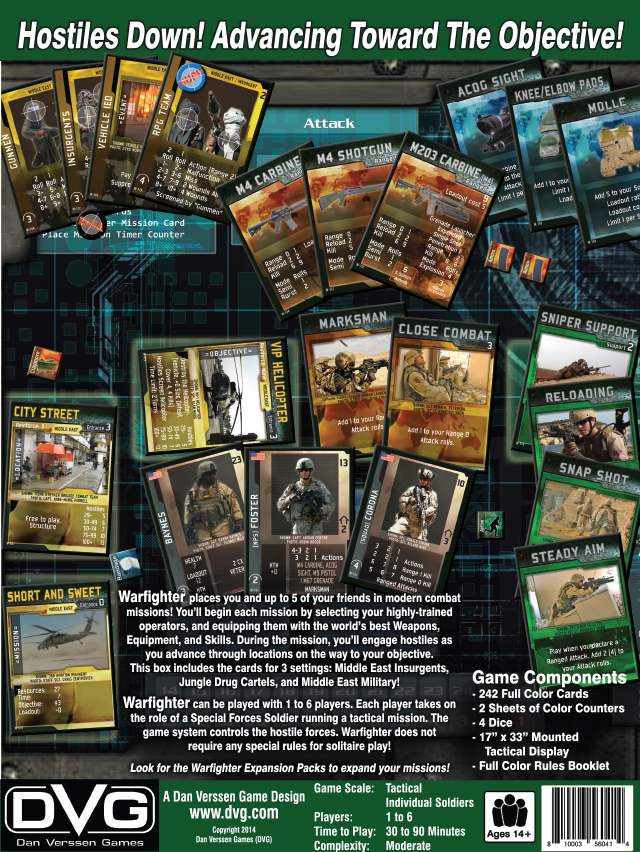 Warfighter Modern Special Forces Card Game 4th Edition Back of Box