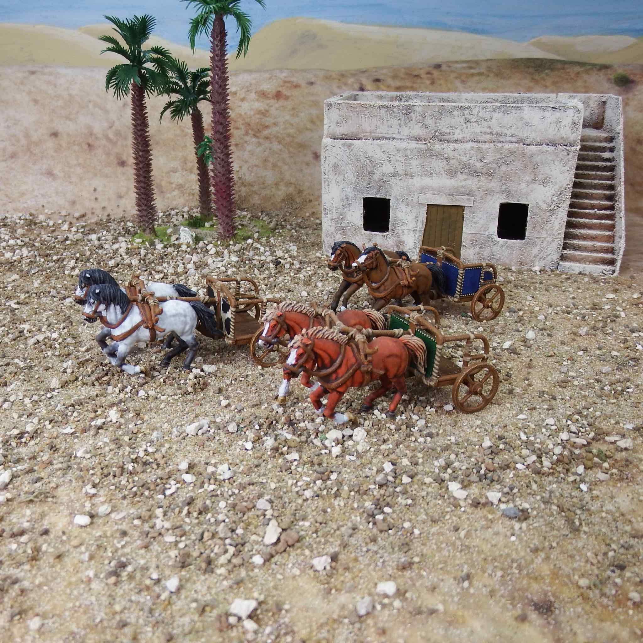 Wargames Atlantic Bronze Age Chariots, 28 mm Scale Model Plastic Figures Example Diorama
