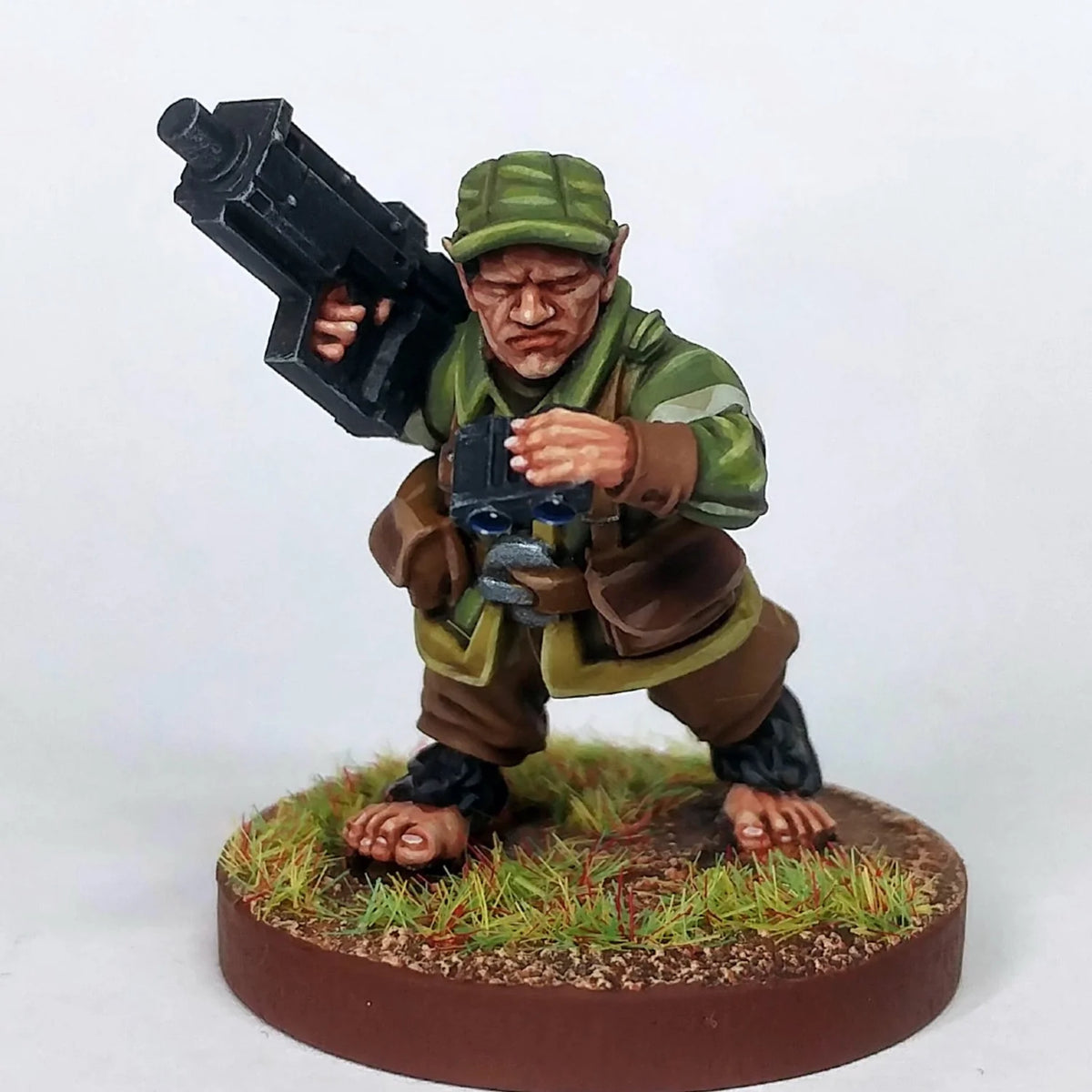 Painted SneakFeet scout trooper equipped with binoculars and raised submachine gun