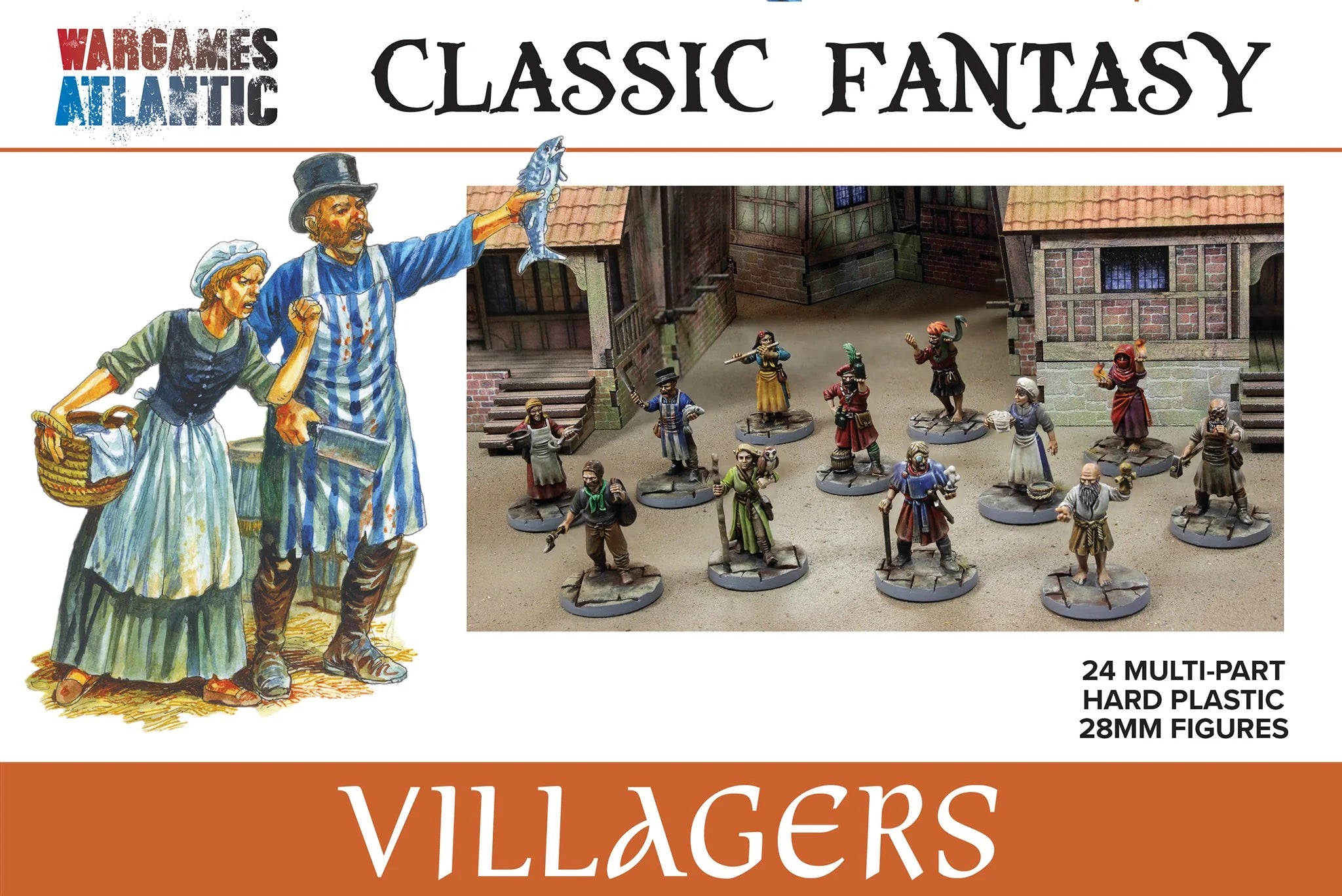 Wargames Atlantic Classic Fantasy Villagers 28mm plastic figure box front artwork