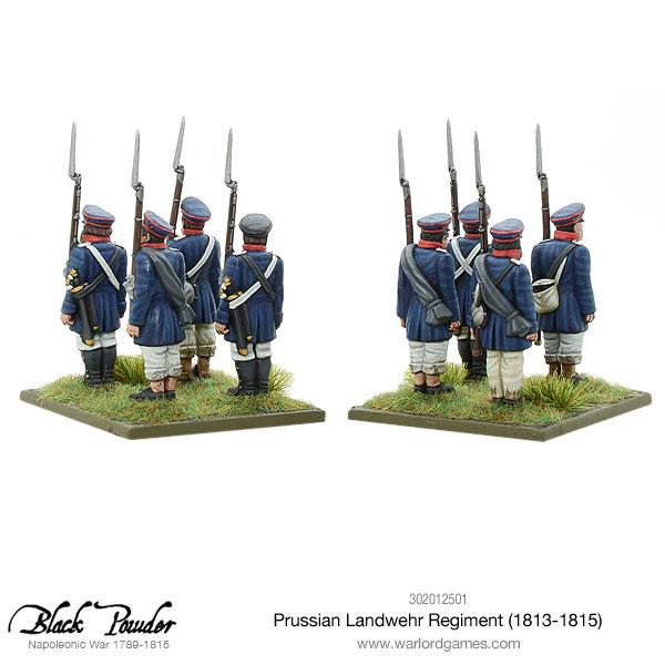 Rear View of Painted 28mm Prussian Landwehr Miniature Figures Detailing Equipment and Field Coats