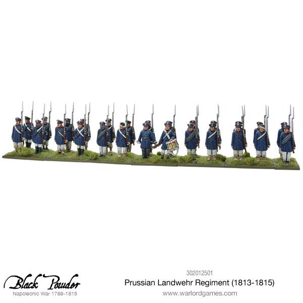 Painted 28mm Prussian Landwehr Metal Officer and Drummer Command Miniatures alongside Infantry