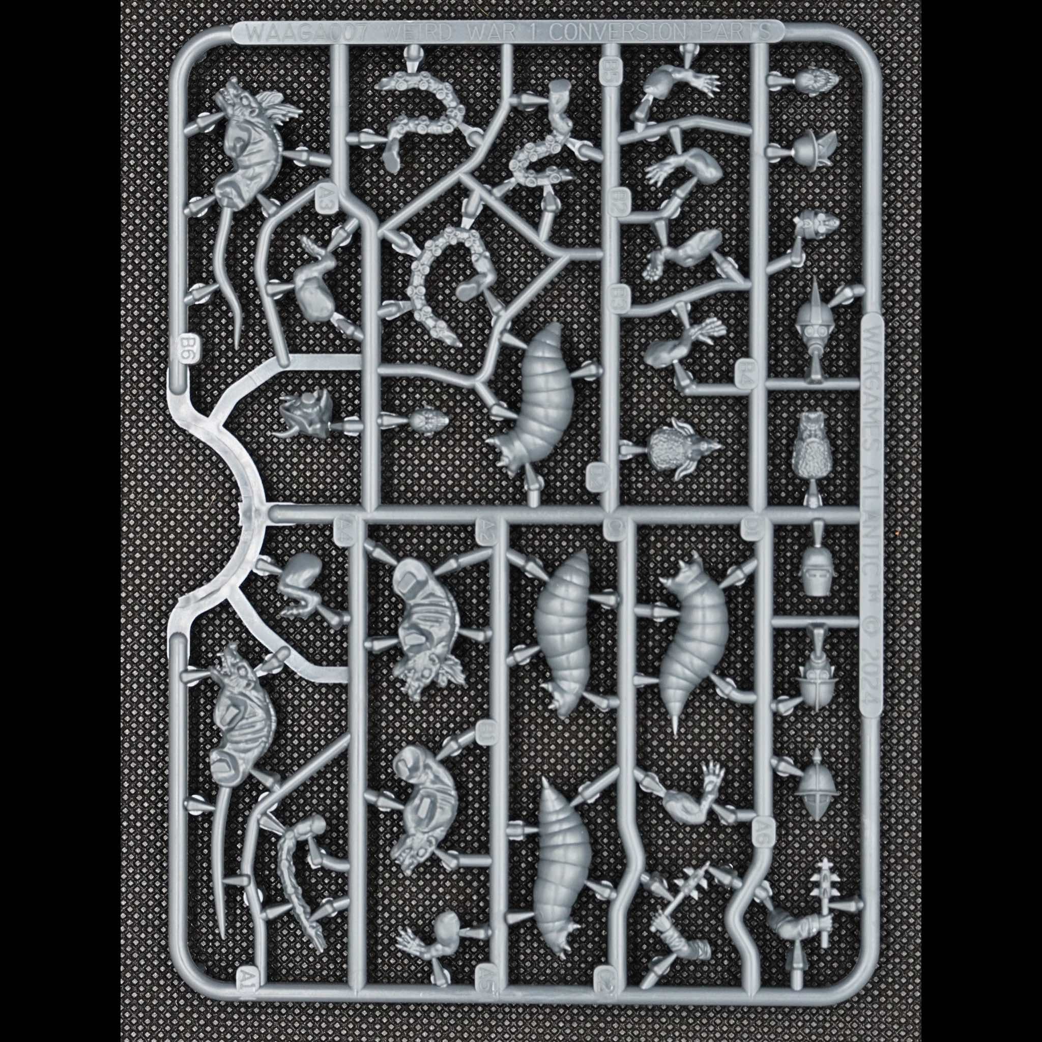 Weird War 28mm plastic sprue with tentacles, heads, maggots and rodents