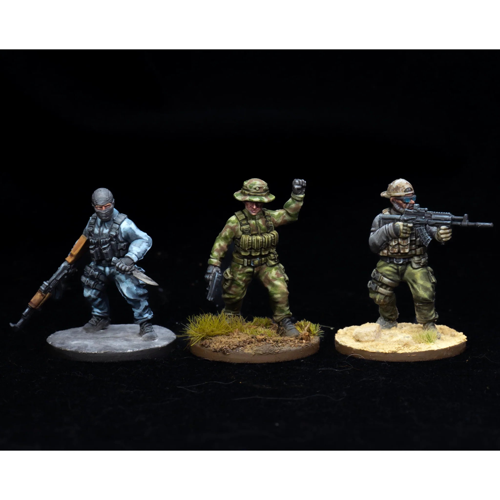 Wargames Atlantic Assembled 28mm Operators in tactical poses with rifles and gear.