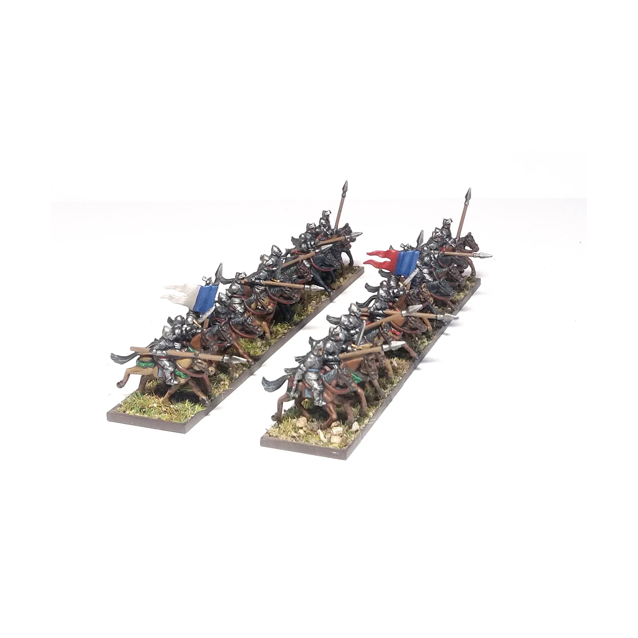 Side view of professionally painted 10mm mounted French knights carrying lances