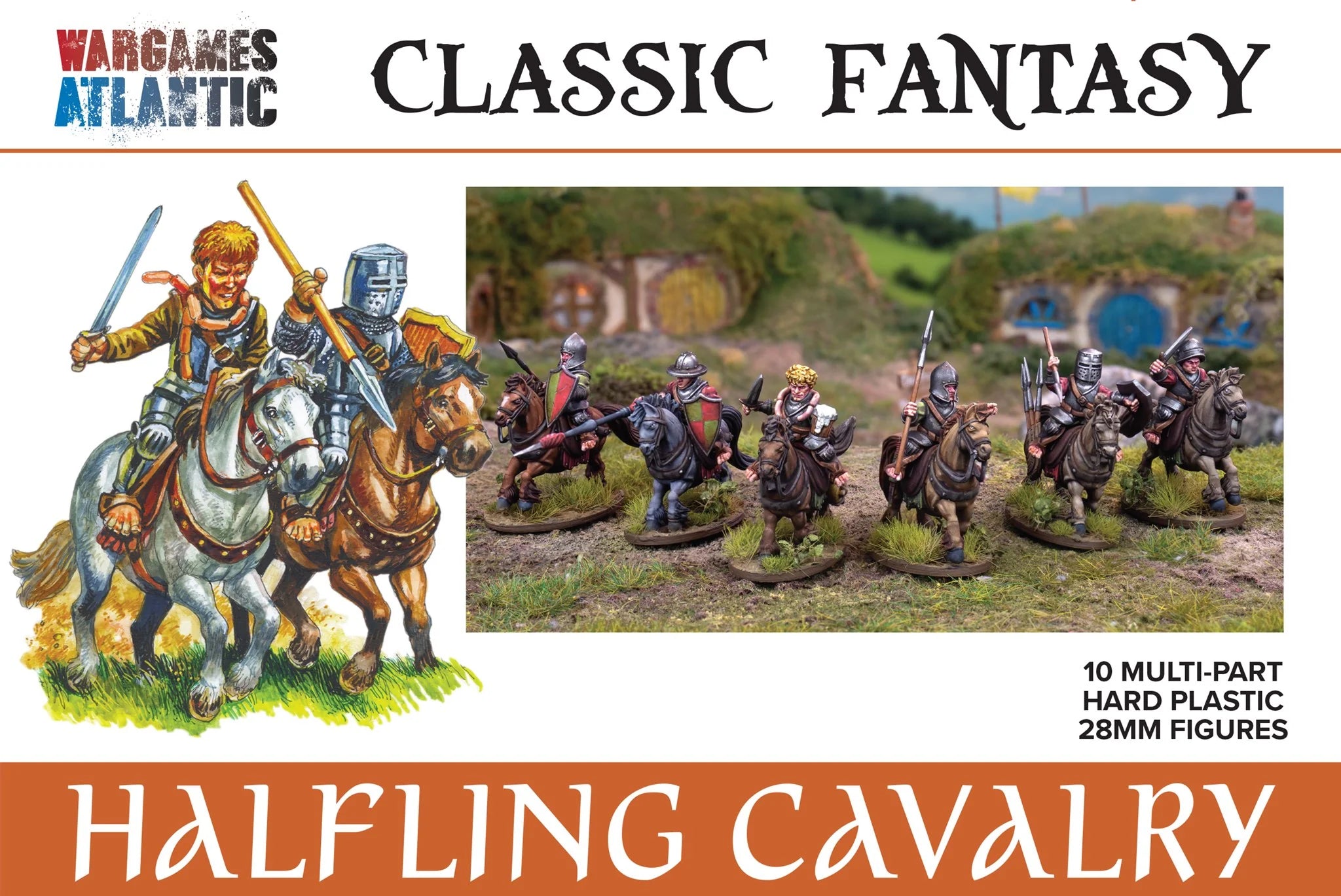 Wargames Atlantic Classic Fantasy Halfling Cavalry 28mm plastic figure box front artwork