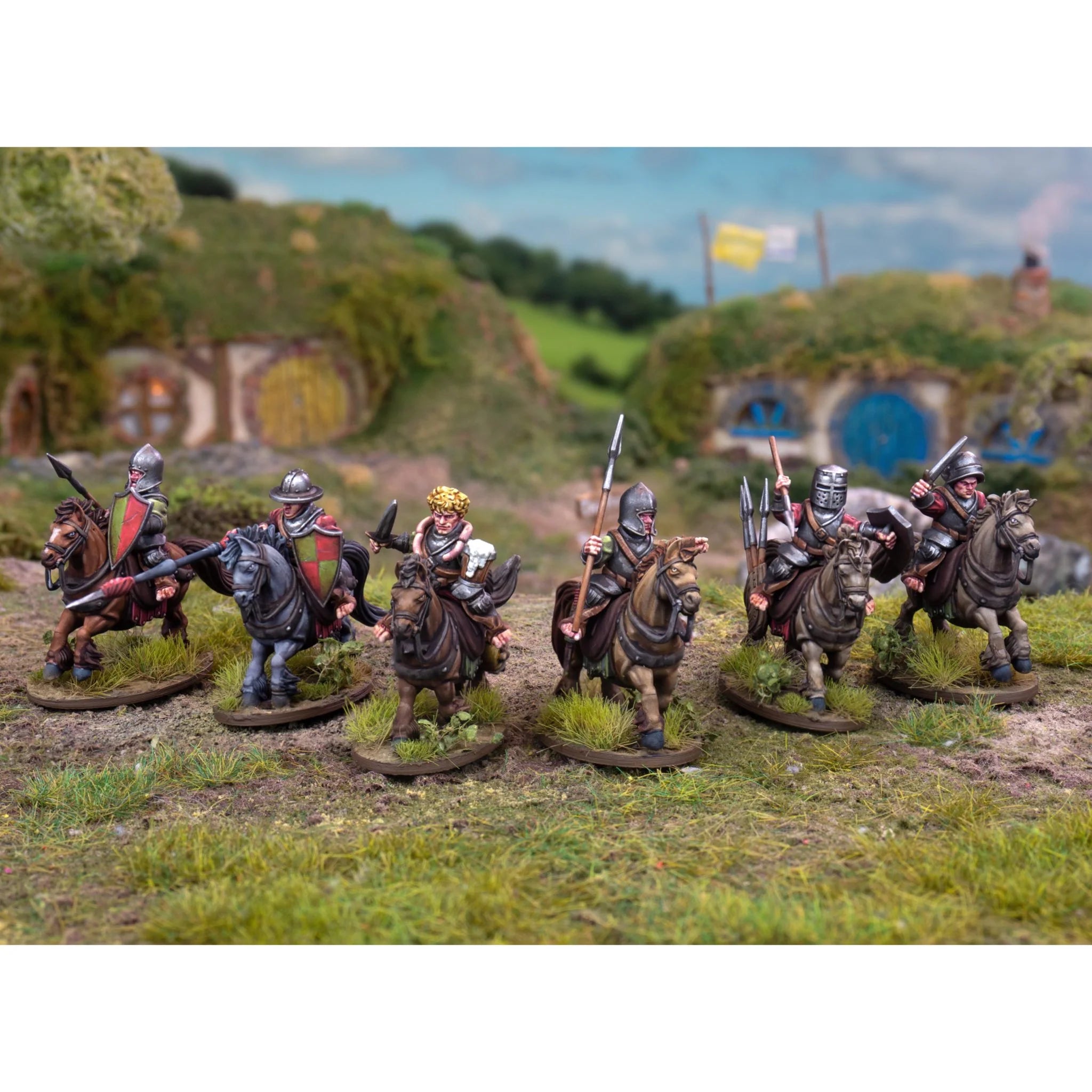 A battle line of six fully assembled and painted Wargames Atlantic halfling cavalry figures