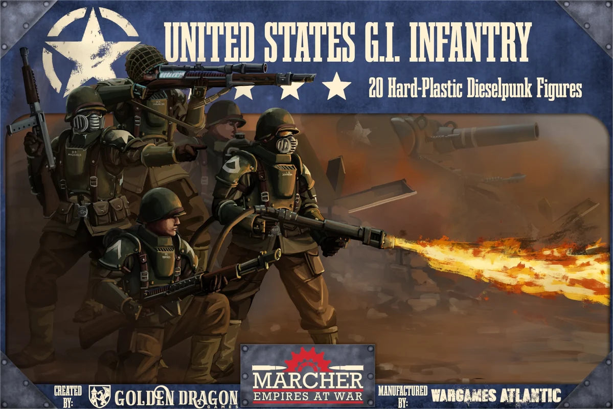 Wargames Atlantic Marcher United States GI Infantry 28mm plastic figure box artwork