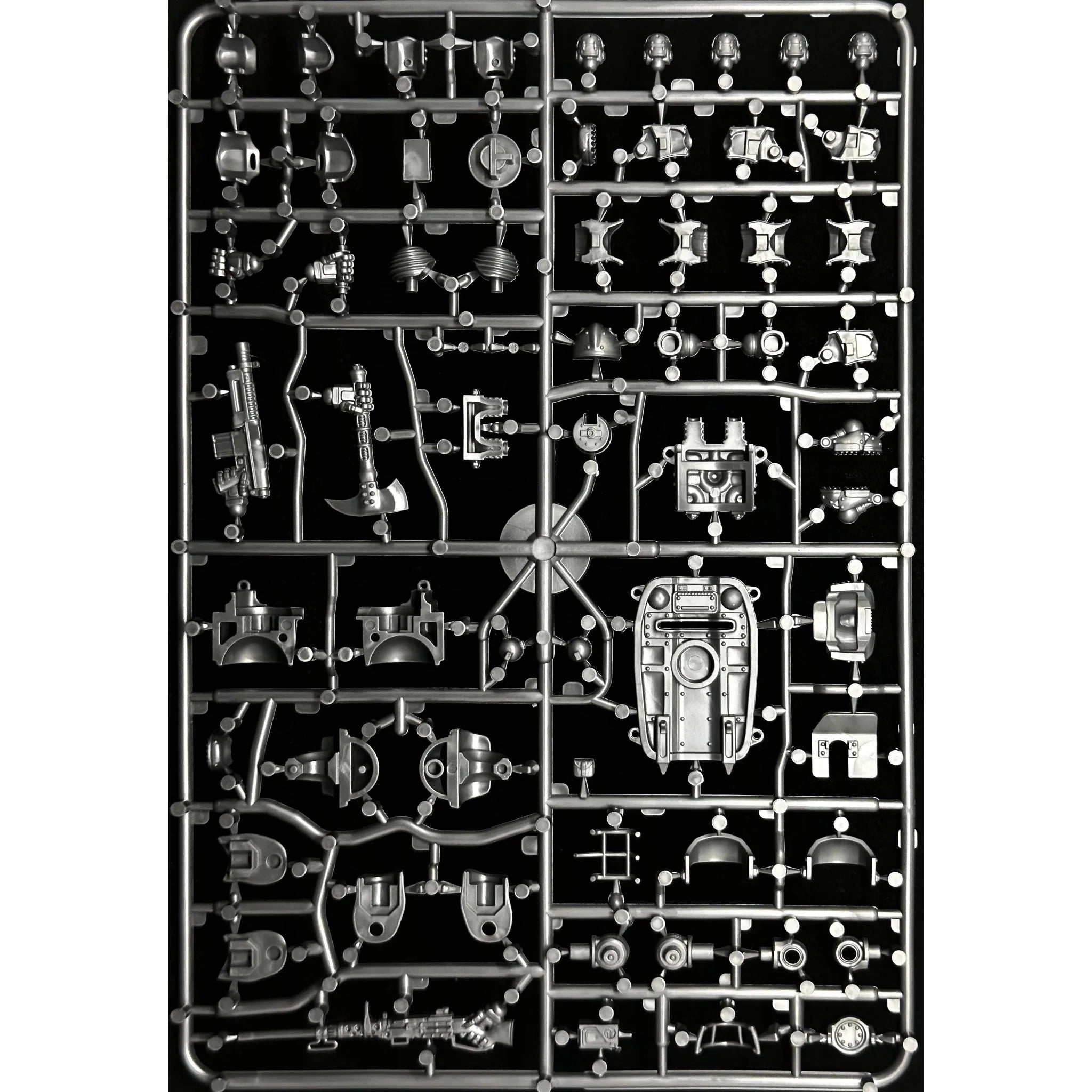Rear perspective of the unpainted gray plastic Badger Hardsuit component frame