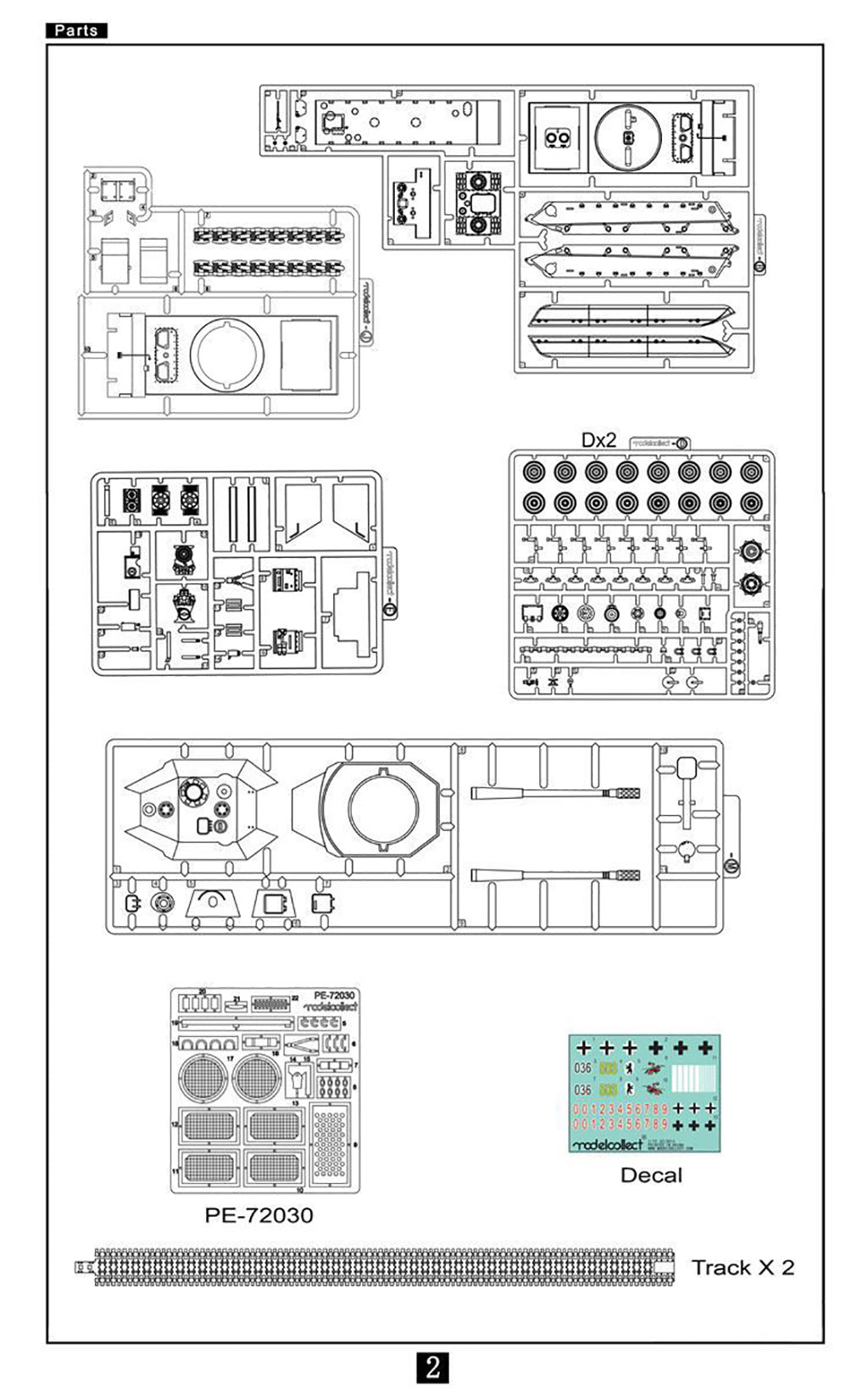 E-100 Auf C Heavy Tank Germany 1:72 Scale Model Kit By Modelcollect Instructions Page 2