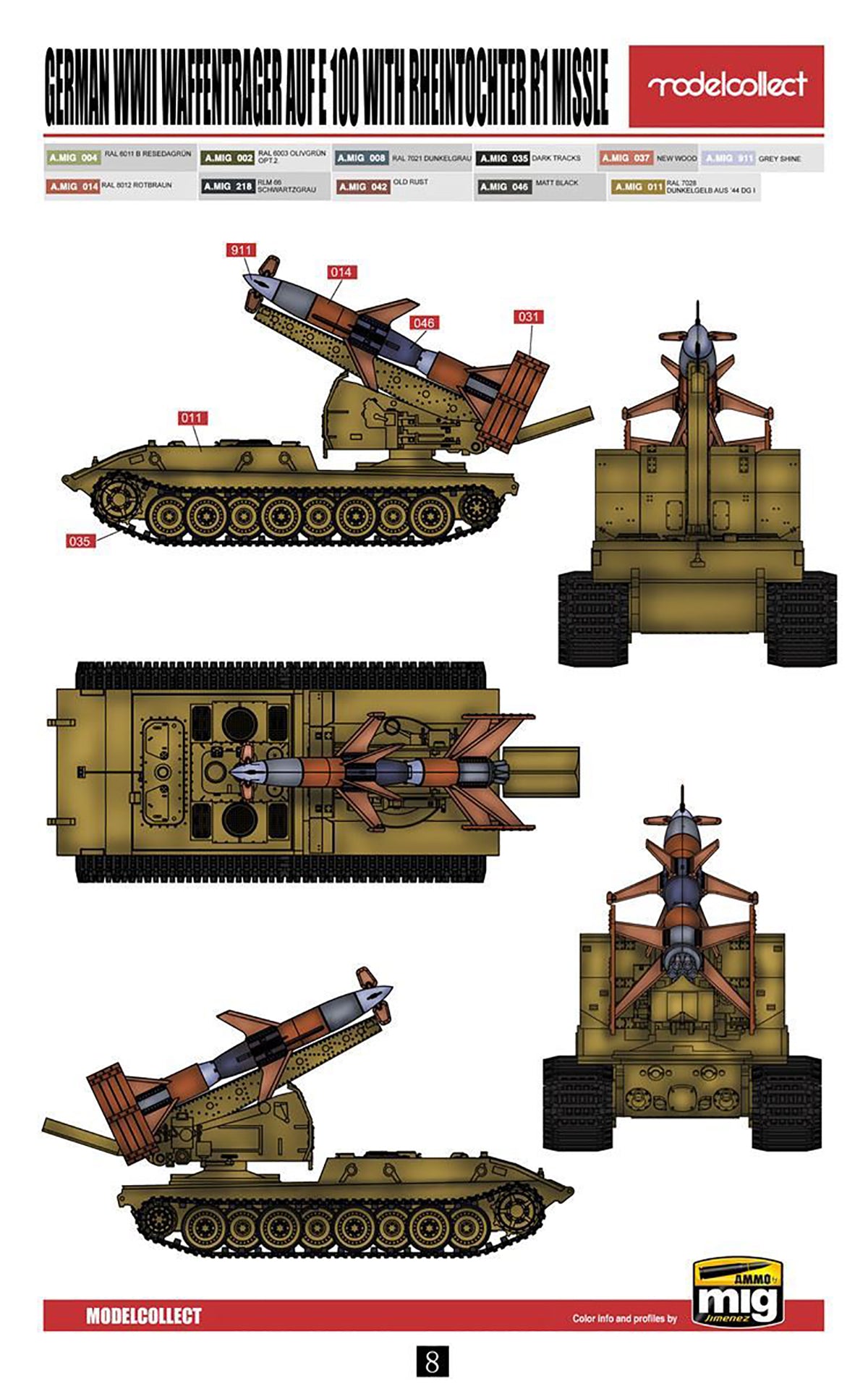 Rheintochter R1 Missle With E-100 Waffentrager (Weapon Carrier) Germany 1:72 Scale Model Kit By Modelcollect Paint Scheme