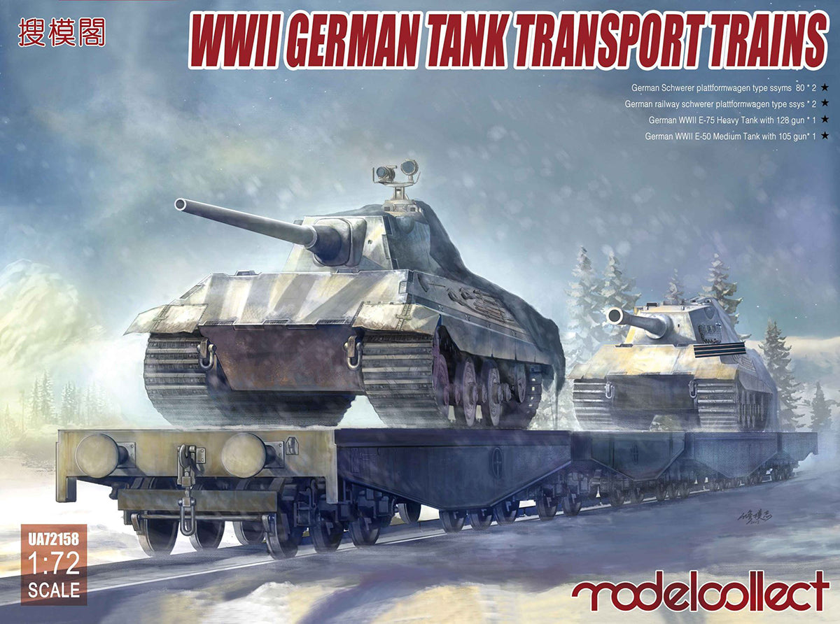 Tank Transport Train With E-75 Heavy Tank & E-50 Medium Tank Germany “ 1946” 1:72 Scale Model Kit By Modelcollect