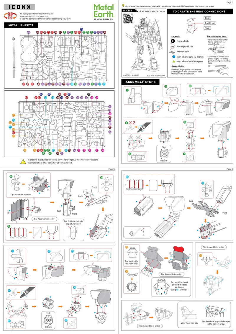RX-78-2 Gundam  Metal Earth Iconx Model Kit Instructions Page 1