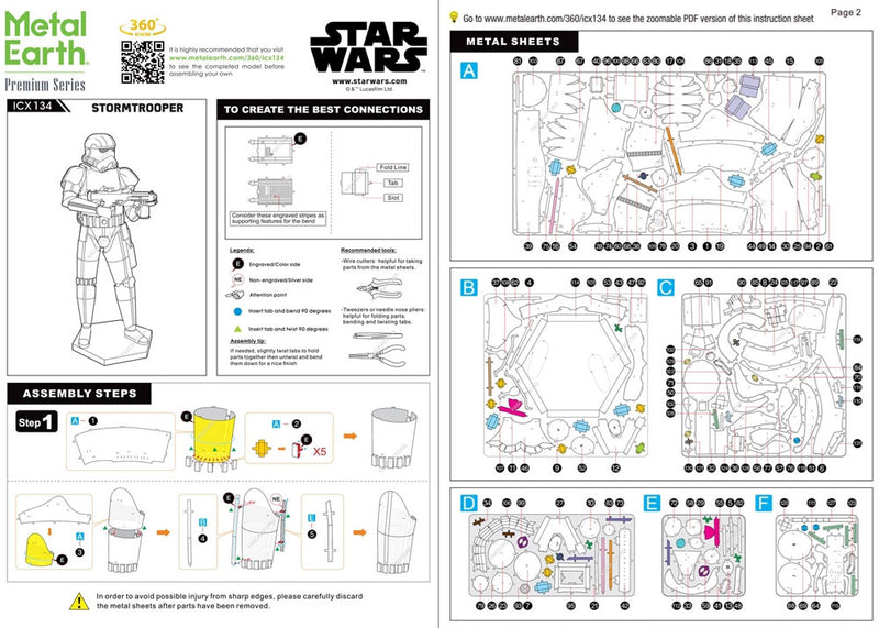 Star Wars Storm Trooper Metal Earth Iconx Model Kit Instructions Page 1 & 2
