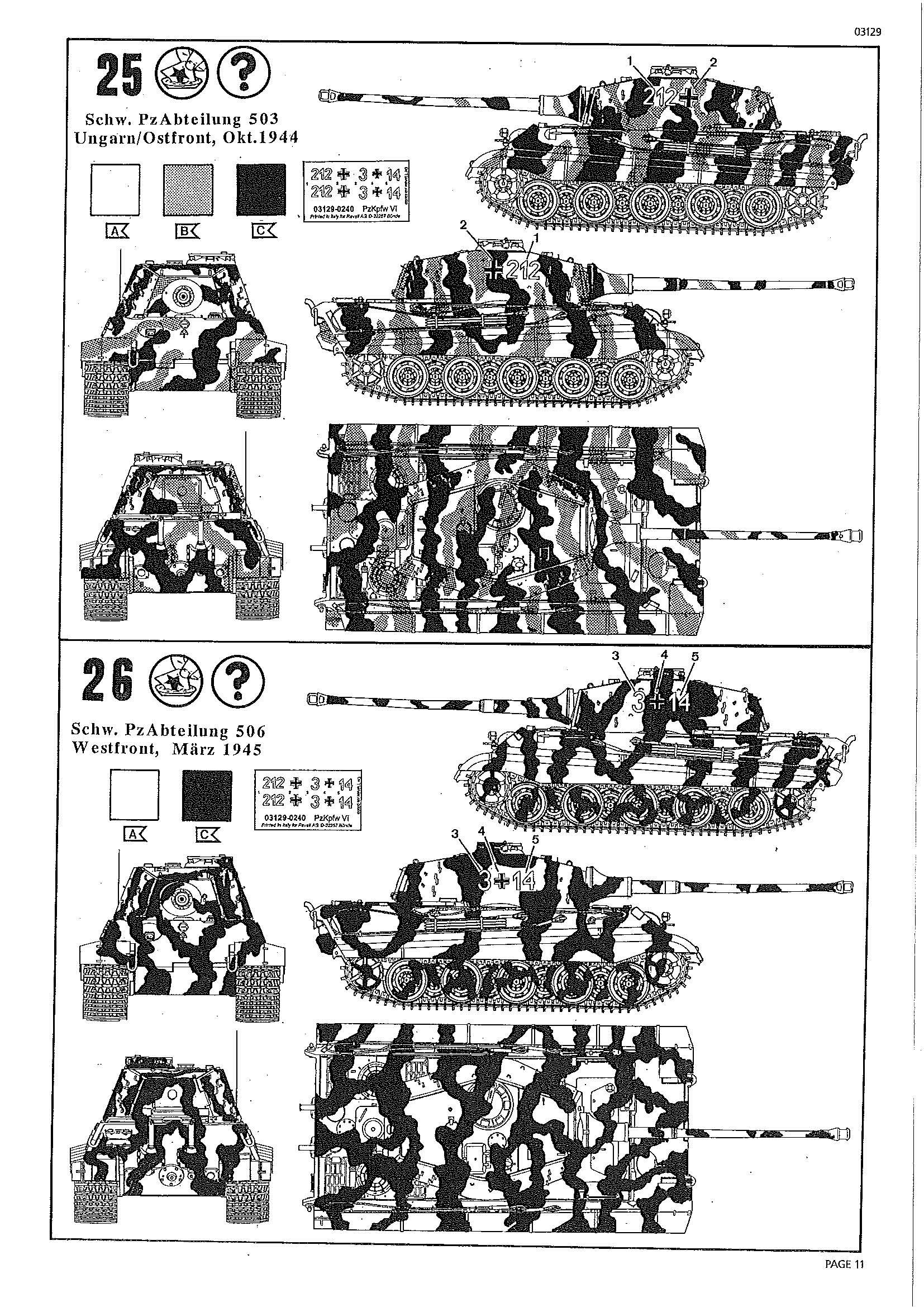 Tiger II Ausf. B (Production Turret) 1/72 Scale Model Kit Instructions Page 11