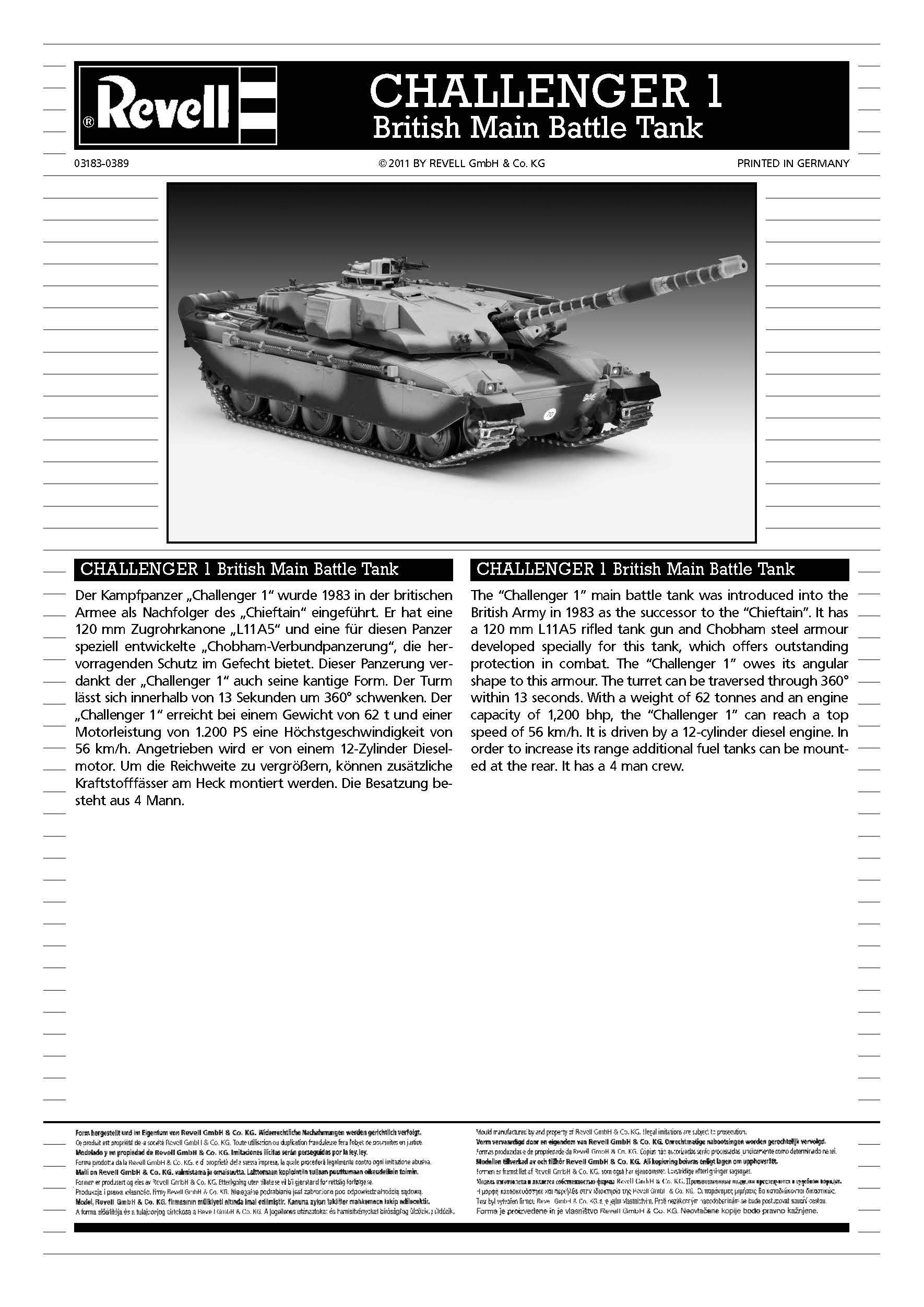 Challenger 1 British Main Battle Tank 1/72 Scale Model Kit By Revell Germany Instructions Page 1