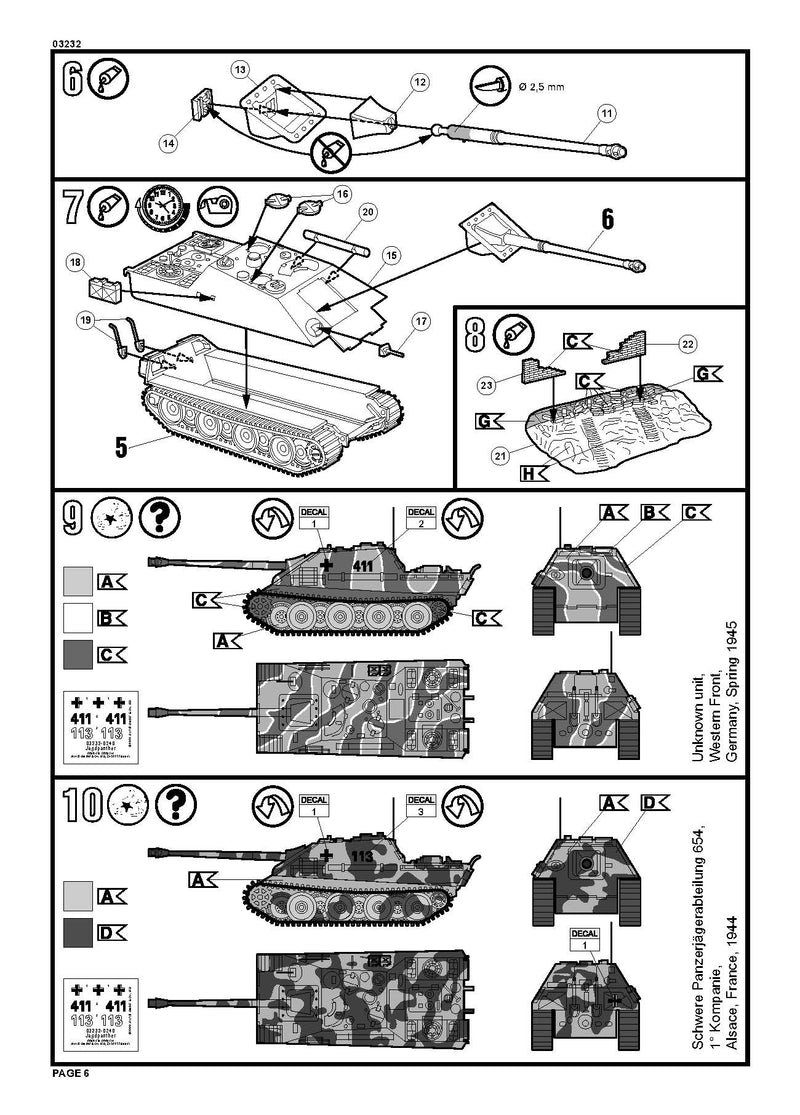 SdKfz 173 Jagdpanther 1/76 Scale Model Kit Instructions Page 6