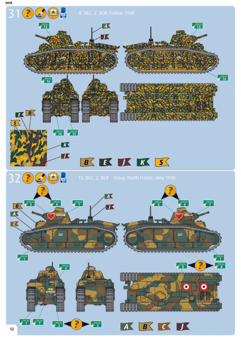 Char.B.1 bis & Renault FT.17 Tank Diorama, 1/76 Scale Model Kit Instructions Page 12