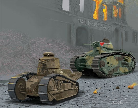 Char.B.1 bis & Renault FT.17 Tank Diorama, 1/76 Scale Model Kit Box Art