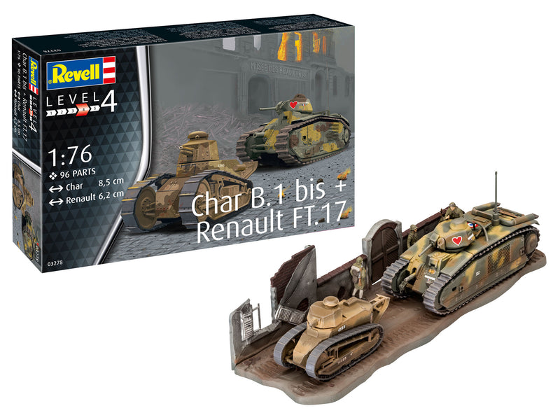 Char.B.1 bis & Renault FT.17 Tank Diorama, 1/76 Scale Model Kit