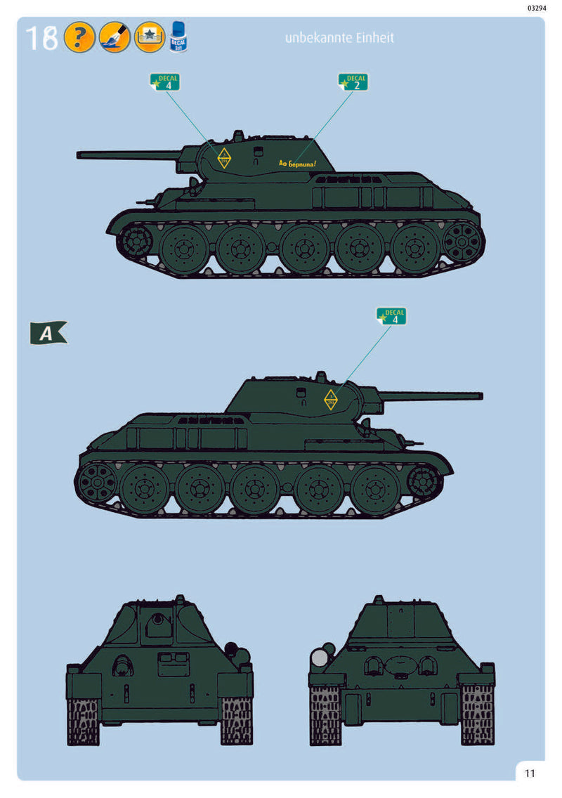 T-34/76 Medium Tank 1940 1/76 Scale Model Kit Instructions Page 11