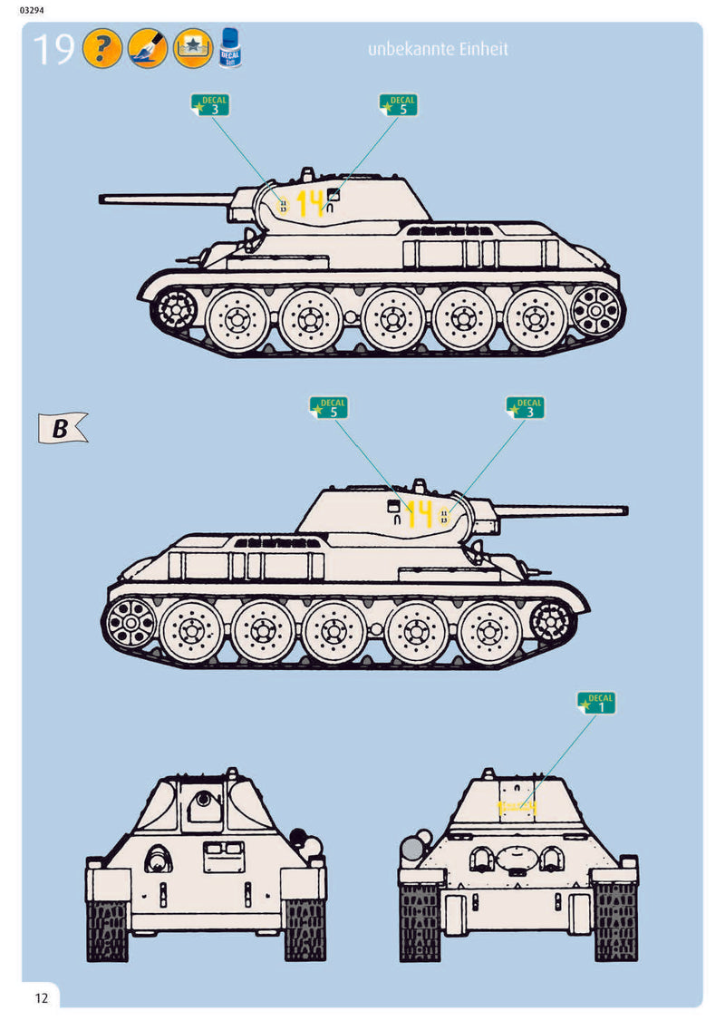 T-34/76 Medium Tank 1940 1/76 Scale Model Kit Instructions Page 12