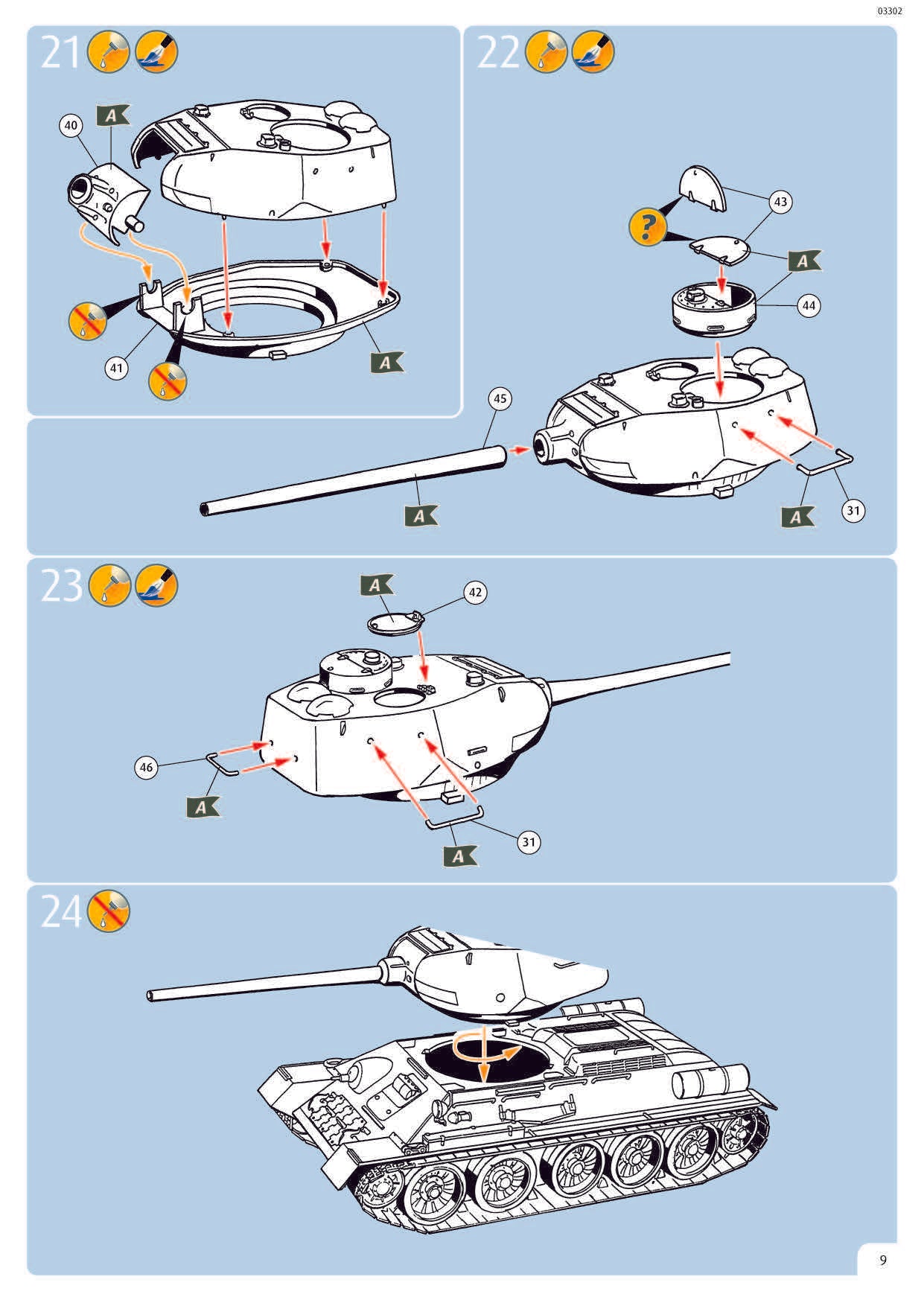 T-34/85 Soviet Tank 1/72 Scale Model Kit Instructions Page 9