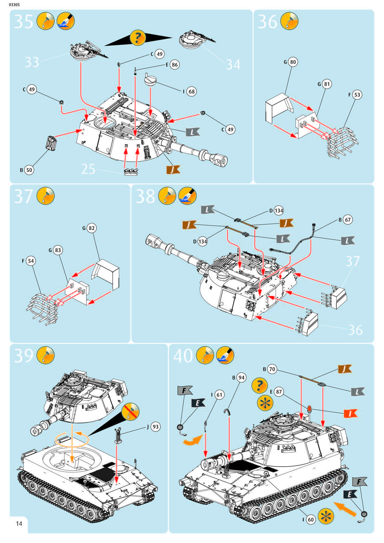 M109 G German Self Propelled Howitzer 1/72 Scale Model Kit Instructions Page 14