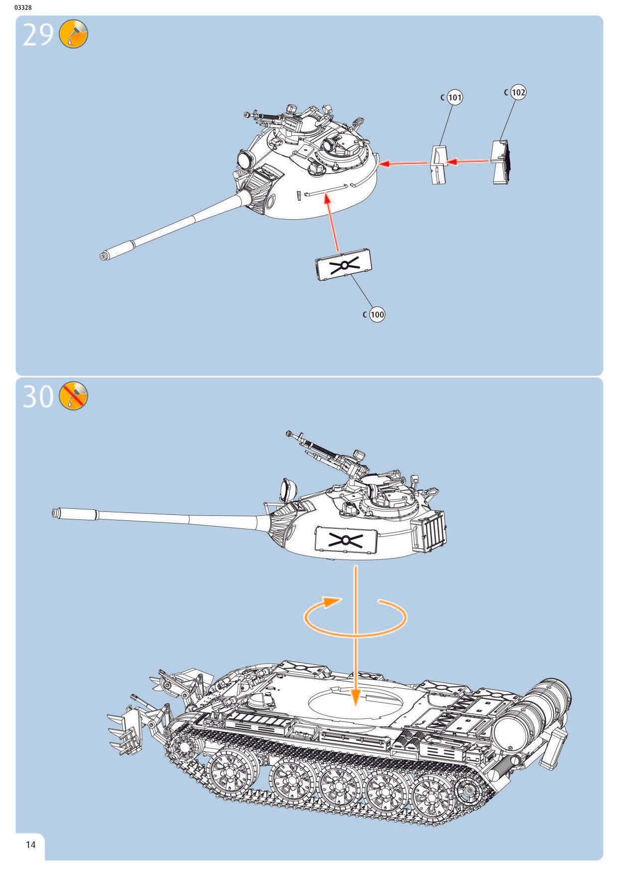 T-55A/AM with KMT-6/EMT-5 1/72 Scale Model Kit Instructions Page 14 